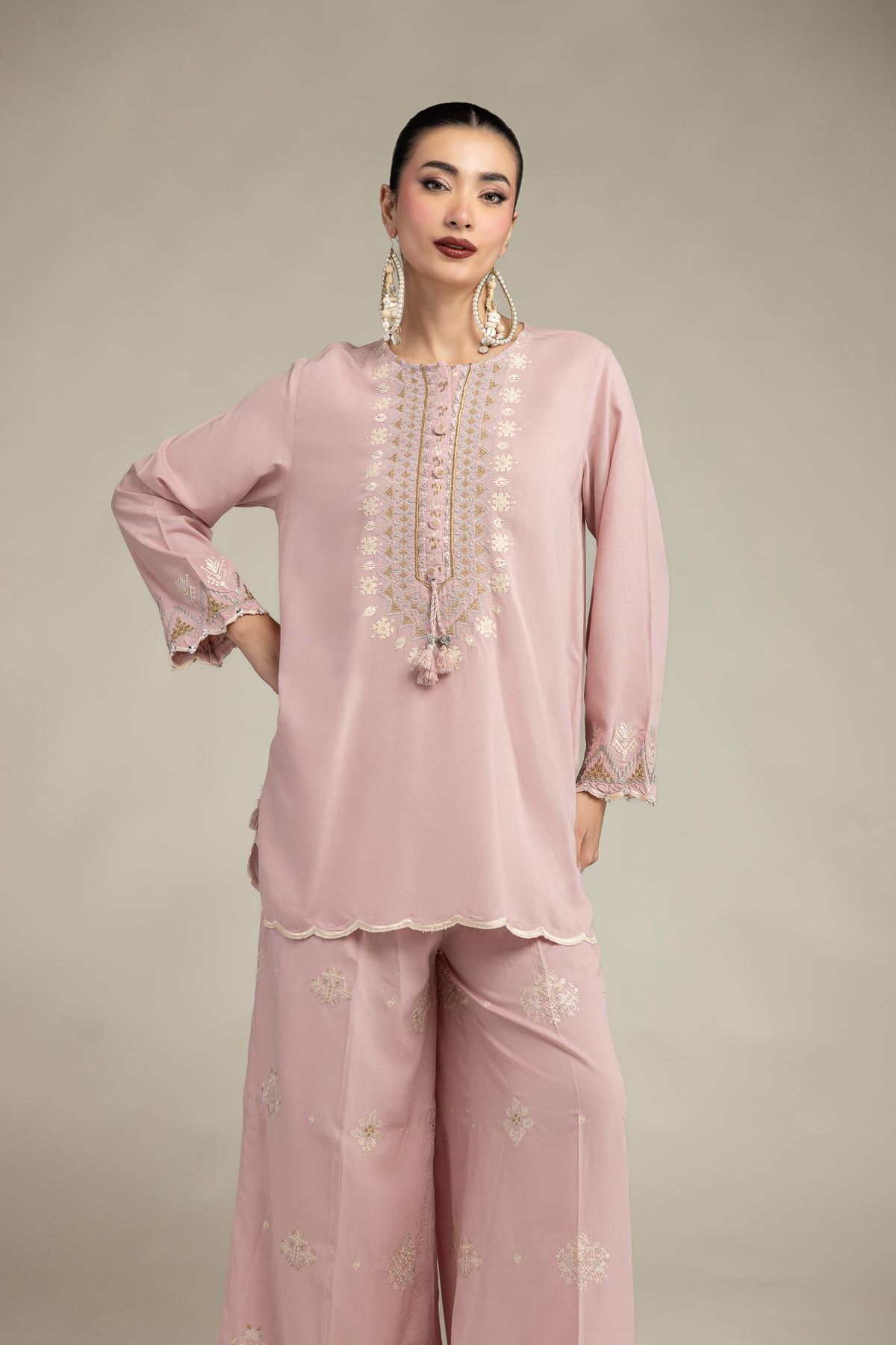 Embroidered Raw Silk Short Silk Kurta - 2-26-212-A-C1-VG