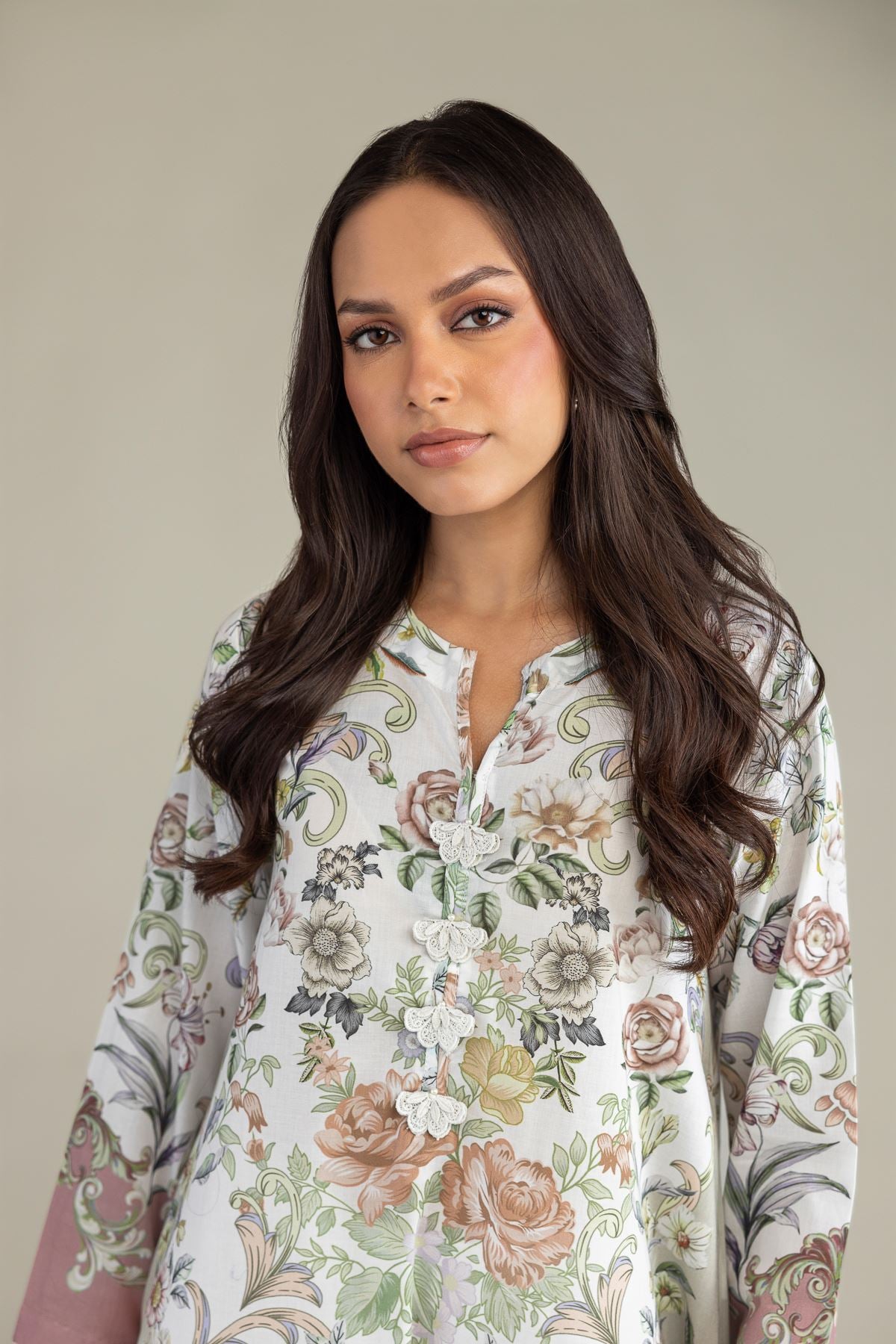 Printed Cambric Floral Longline Kurta - 1-26-243-B-B2-VG