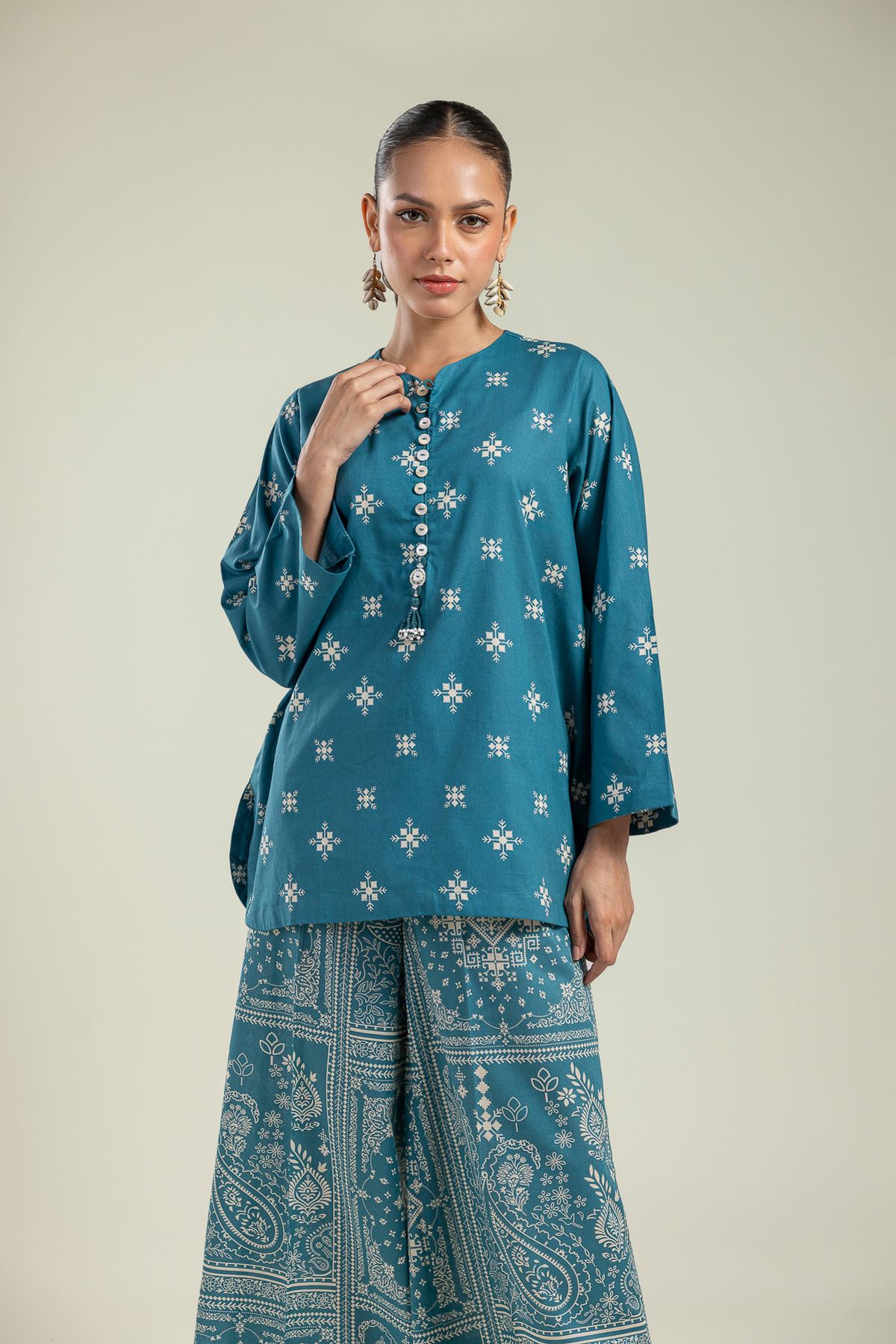 Printed Cambric Teal Cambric Kurta - 26-01-2E1-07TA-VG