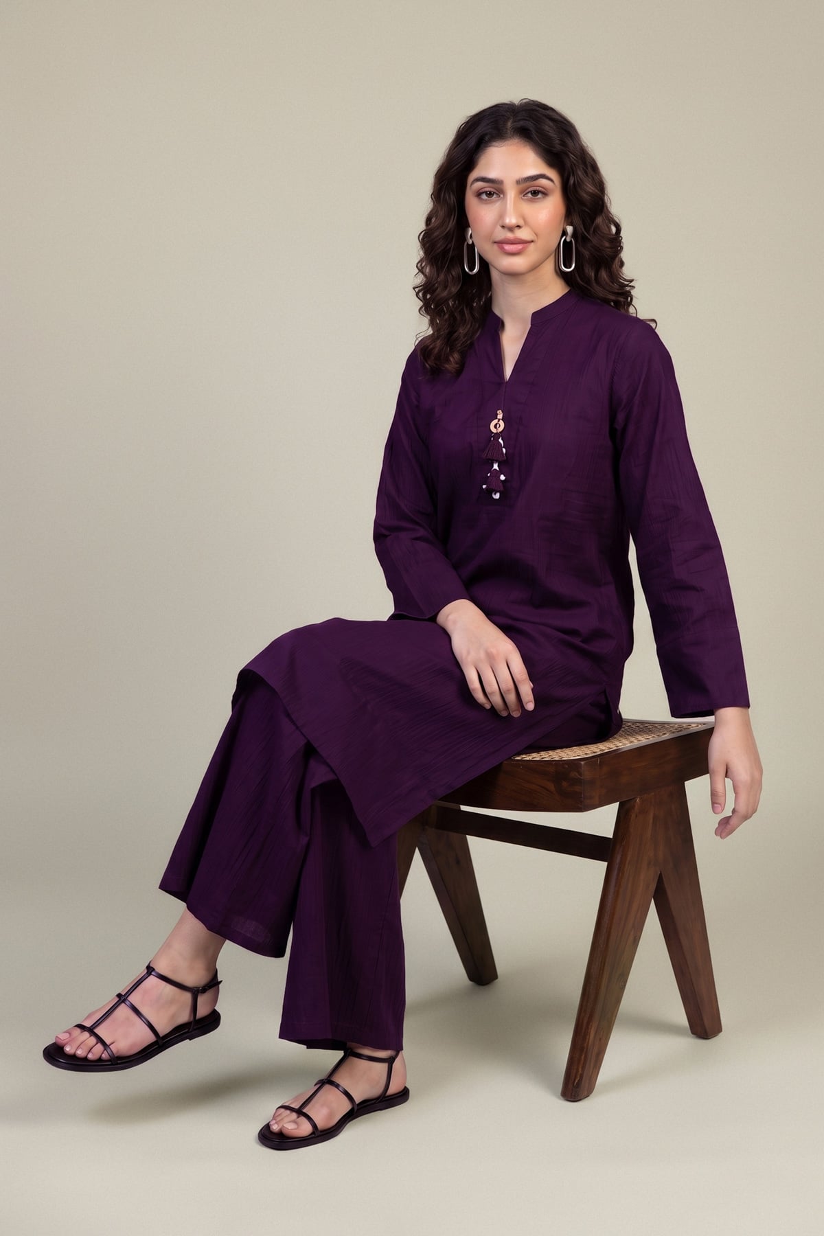 Embroidered Cotton Crinkle Purple Cotton Kurta - A22-26-214FH1-VG