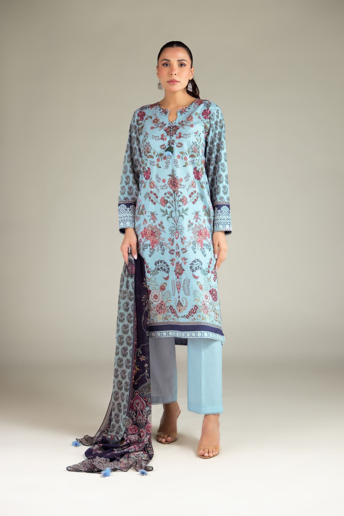 Embroidered Cotton Dobby Cotton Tailored Set - 1-26-203-A-H1-VG