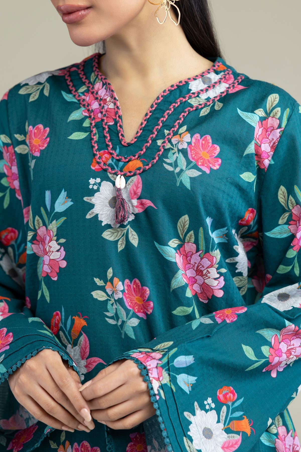 Printed Cotton Dobby Floral Longline Kurta - 1-26-202-A-A1-VG
