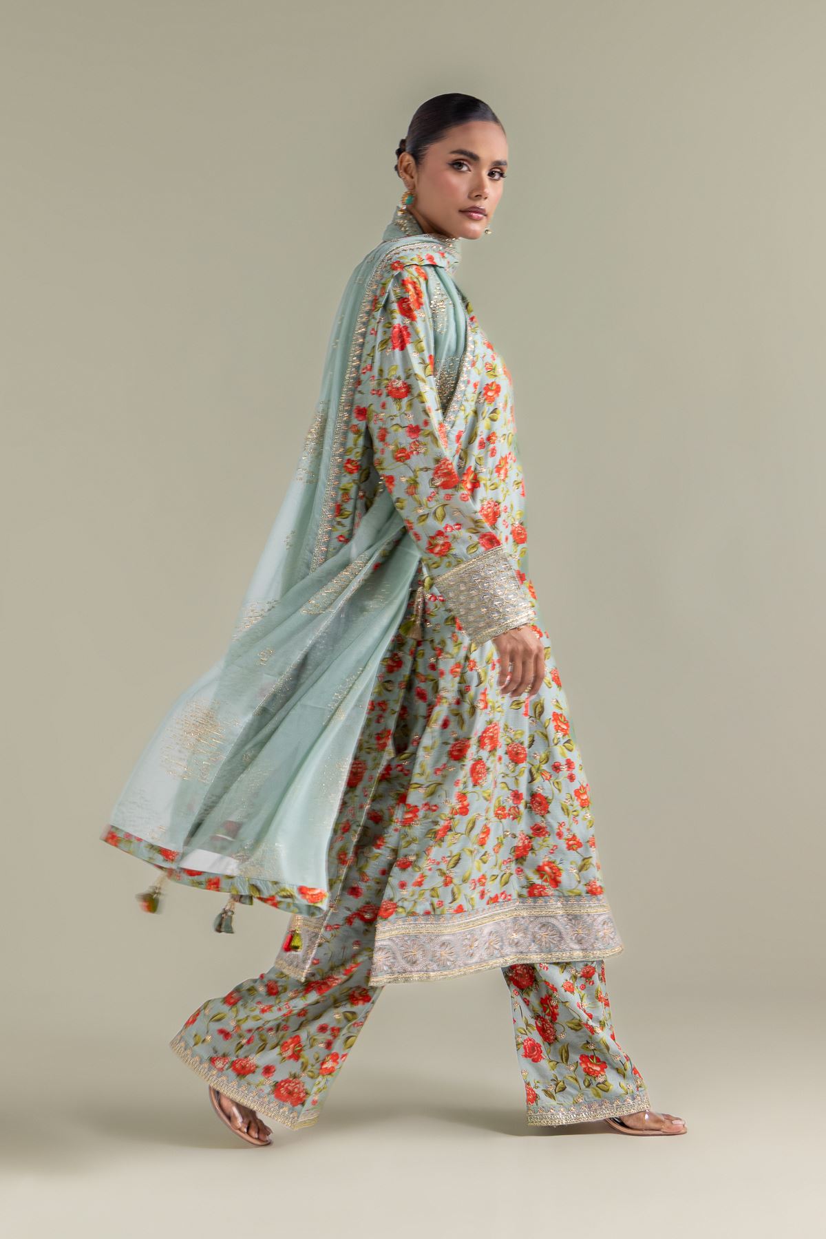 Embroidered Chiffon Floral 3-piece Set - 1-26-143-A-F-VG