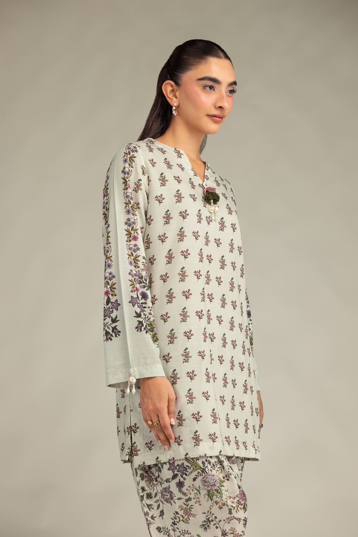 Printed Raw Silk Short Floral Kurta - 1-26-250-B-H1-VG
