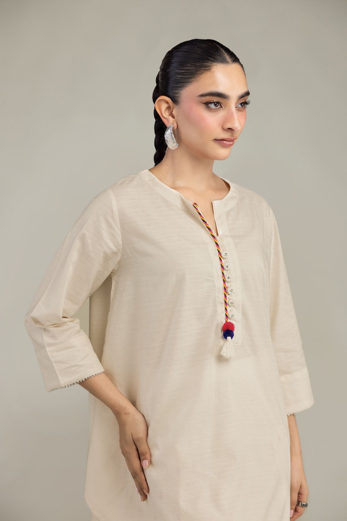 Embroidered Textured Cotton Viscose Short Cotton Kurta - 1-26-226-A-I1-VG