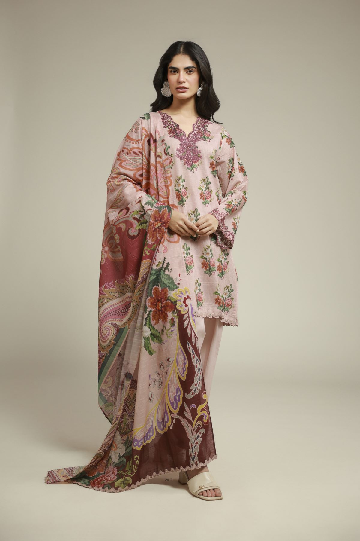 Embroidered Mesuri 3-piece Tailored Set - T-A22-26-112FI2-VG