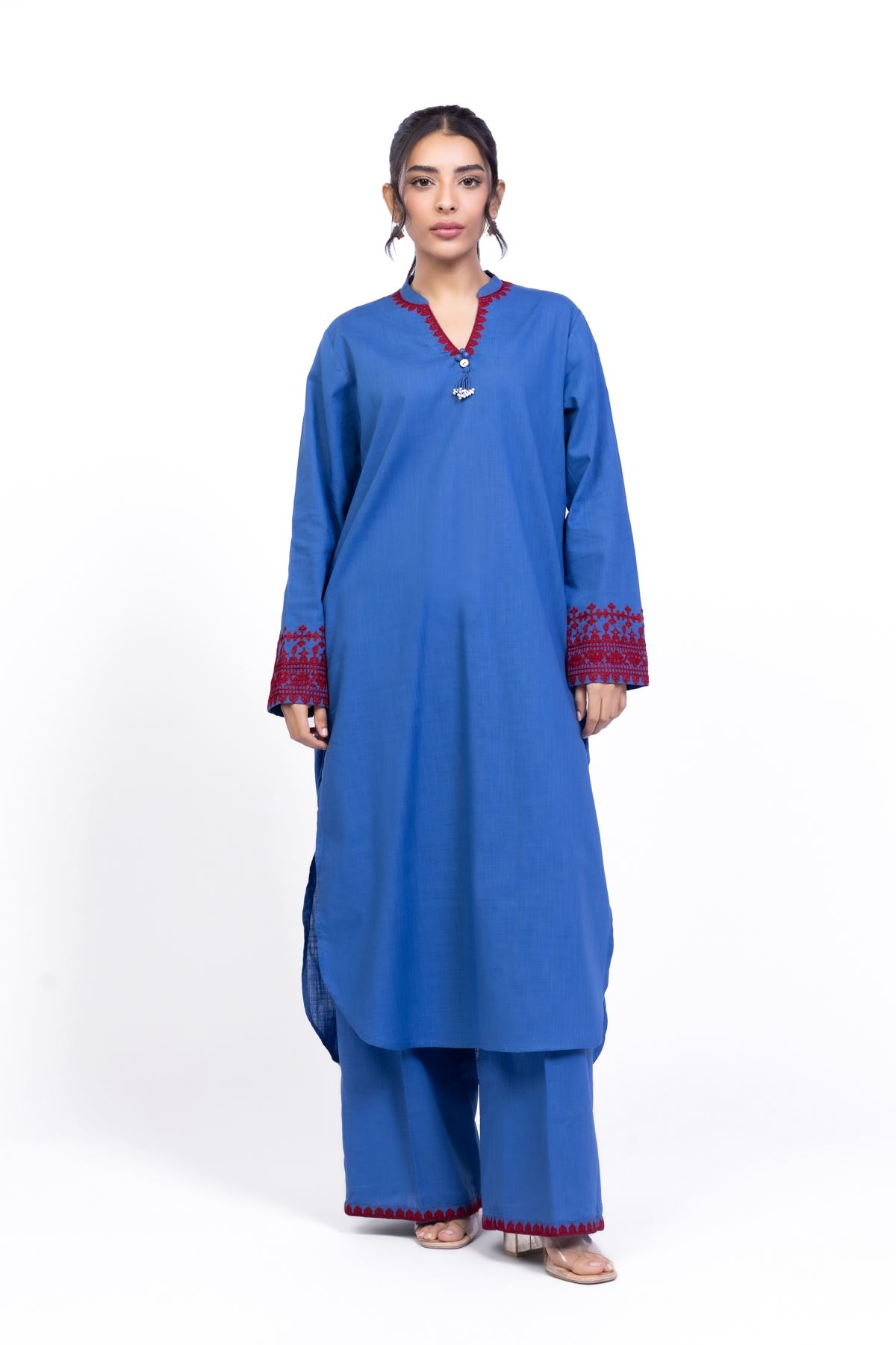 Embroidered Heavy Textured Cotton Kurta - 1-26-109-B-P-VG