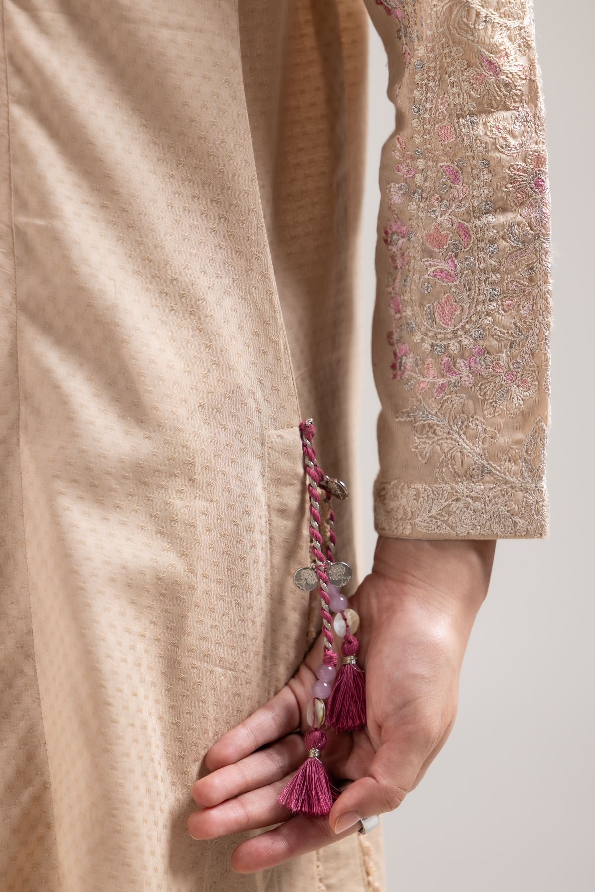 Embroidered Cotton Dobby Beige Embroidered Kurta - 2-26-107-A-F-VG