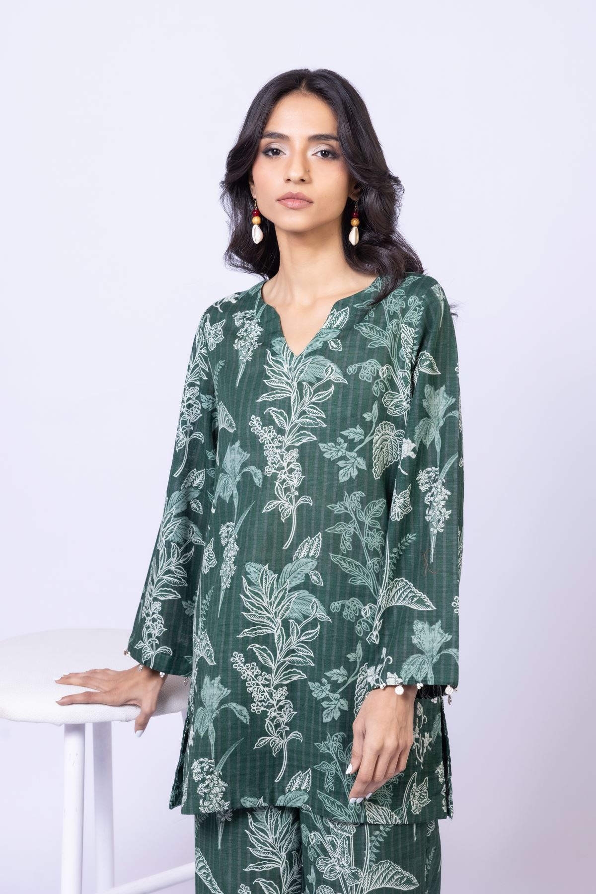 Printed Textured Cotton Kurta - 25-10-11E4-04TB-VG