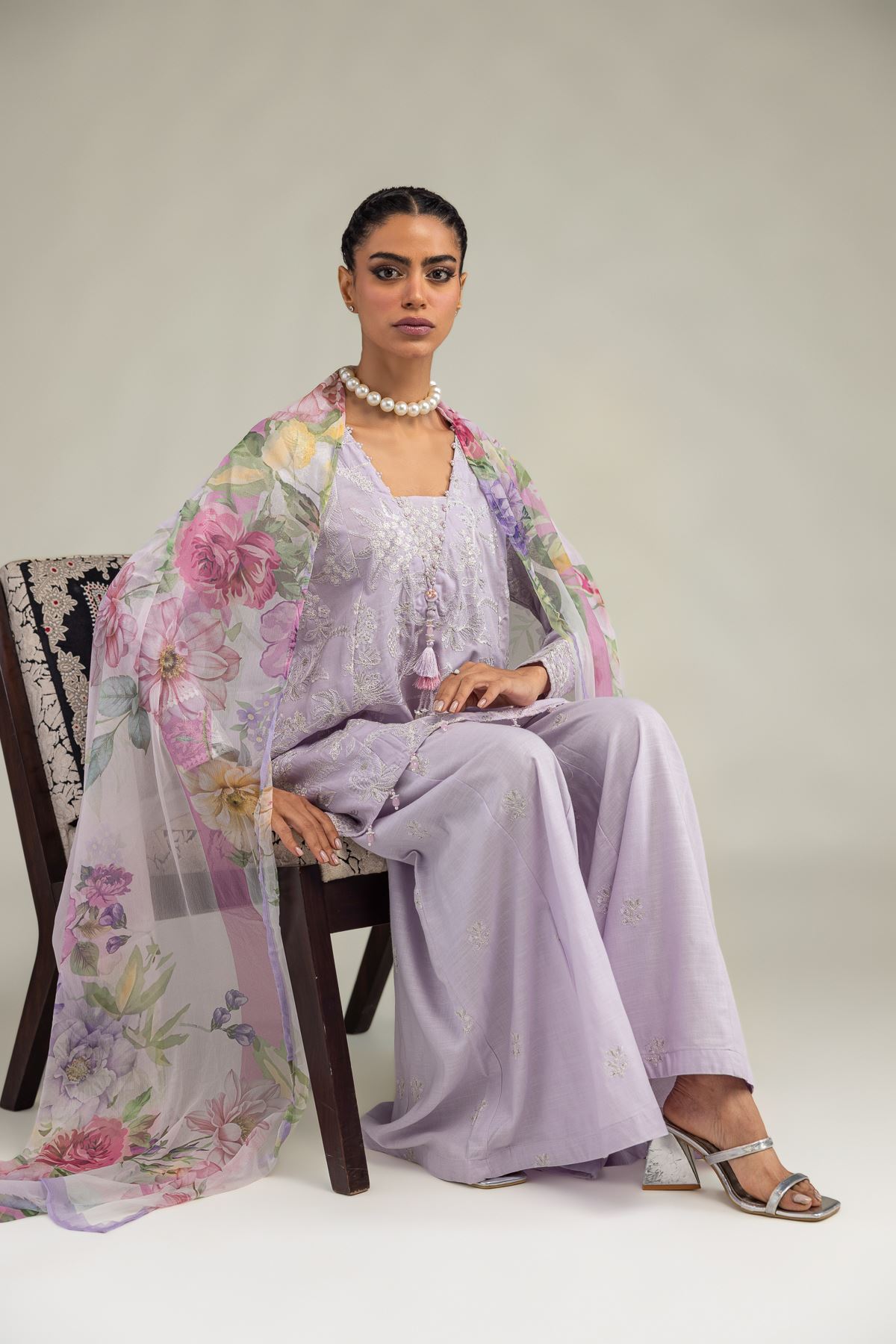 Embroidered Raw Silk Floral Lavender Kurta - 1-26-322-B-A1-VG