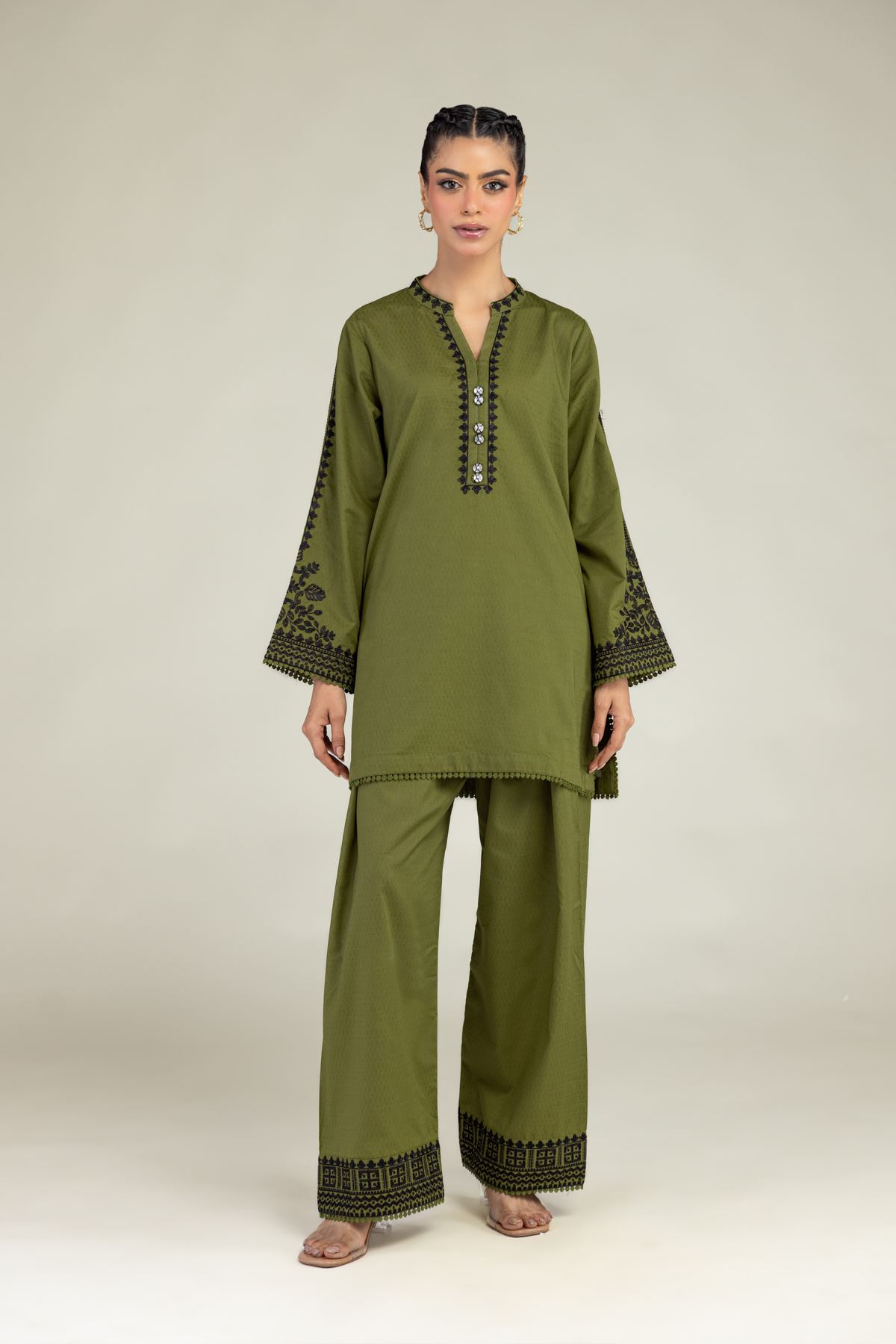 Embroidered Cotton Dobby Olive Cotton Shalwar - 1-26-240-A-K1-VG