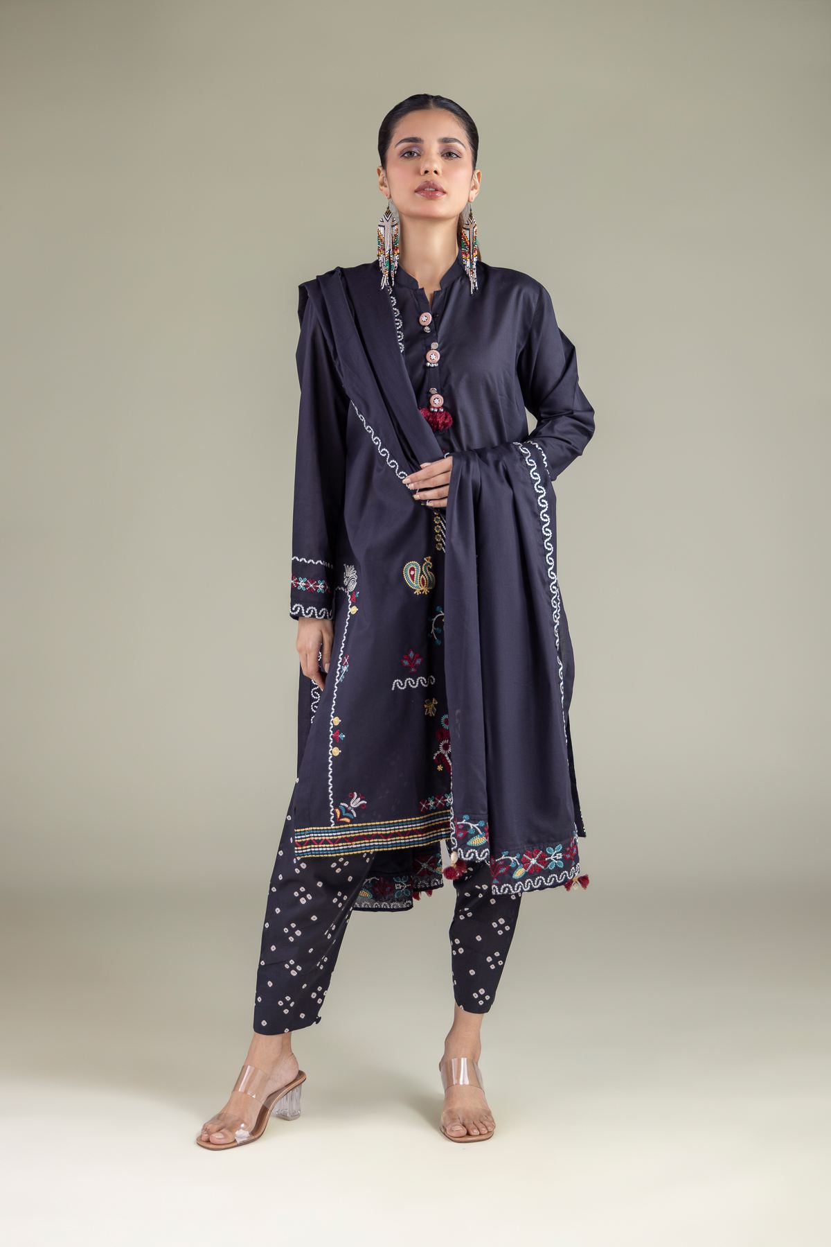 Embroidered Lawn Geometric Draped Dupatta - 25-10-12E11-10TA-VG