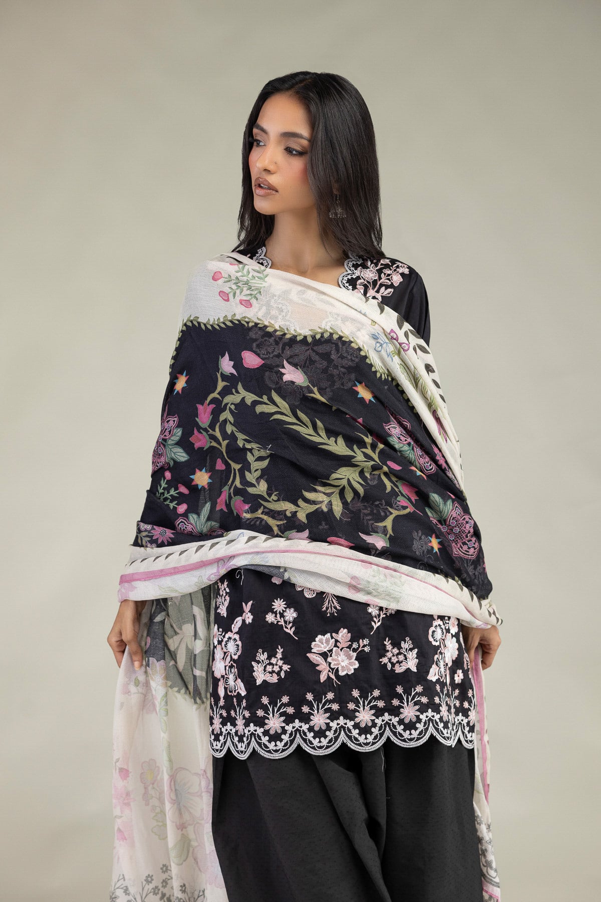 Embroidered Cotton Dobby Cotton Tailored Set - 1-26-102-A-F-VG