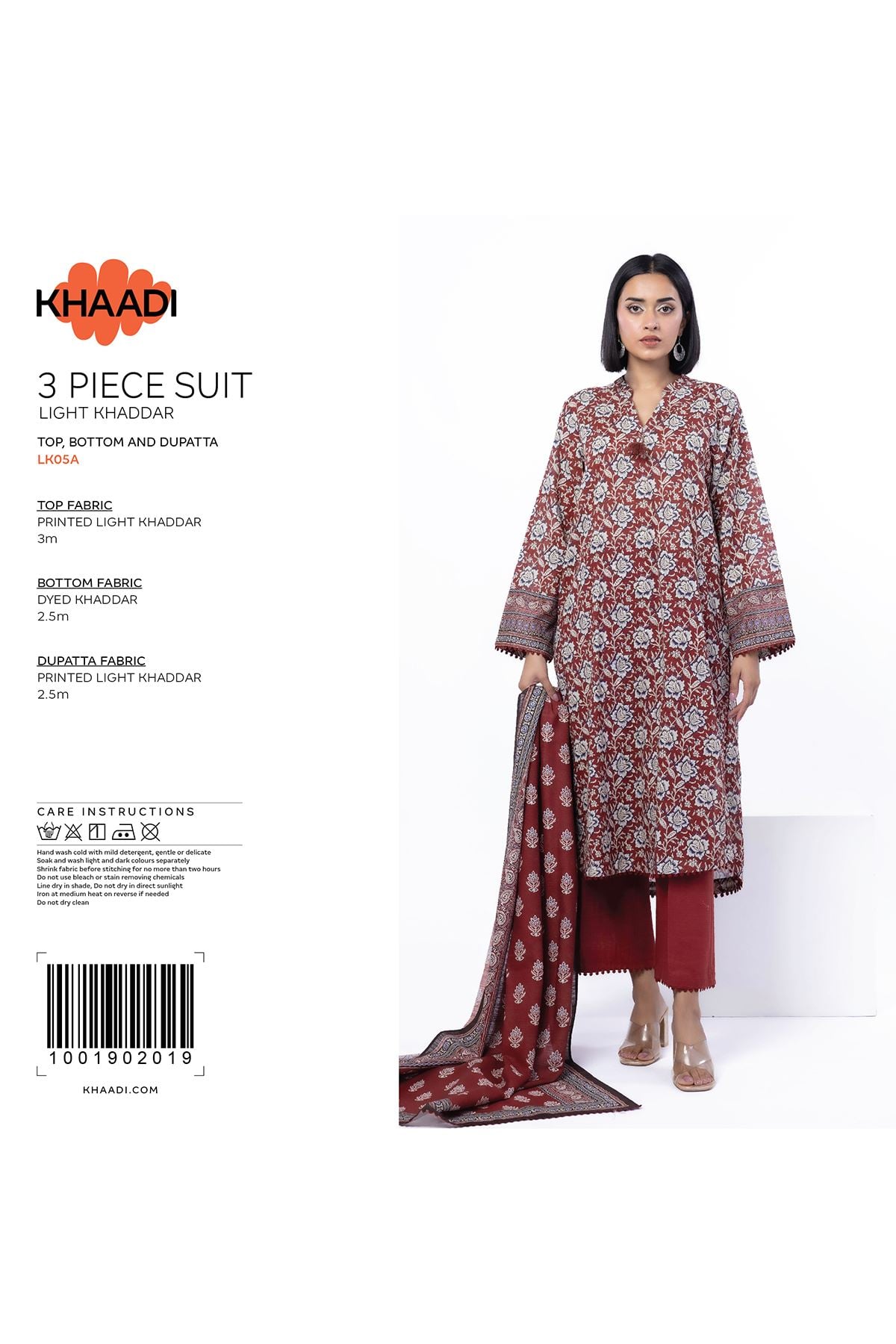 Printed Light Khaddar Fabrics 3 Piece - CV07A-G-VG
