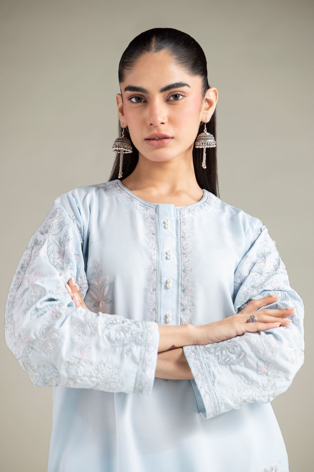 Embroidered Blended Cambric Kurta - 1-26-103-A-B-VG