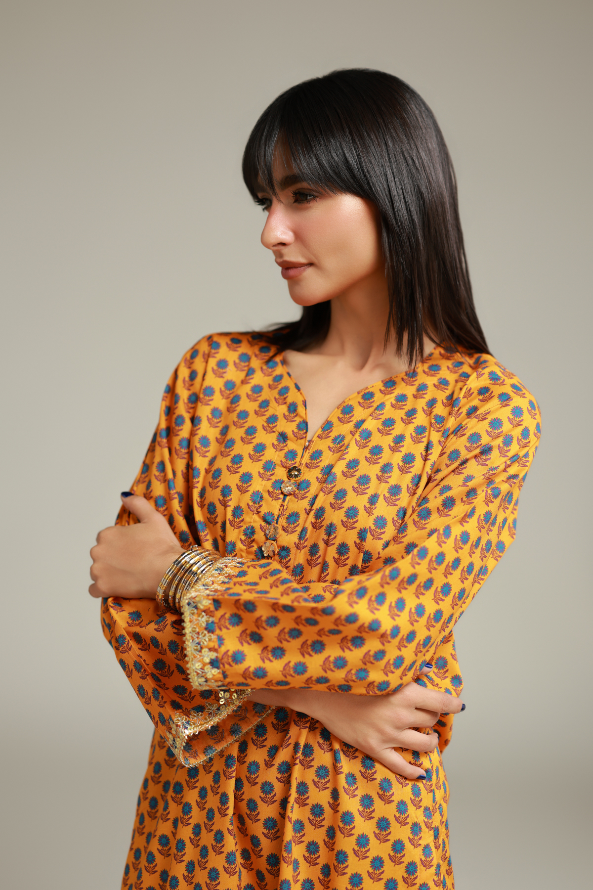 Embroidered Cambric Floral Cambric Kurta - 12-26-115-E-G-VG