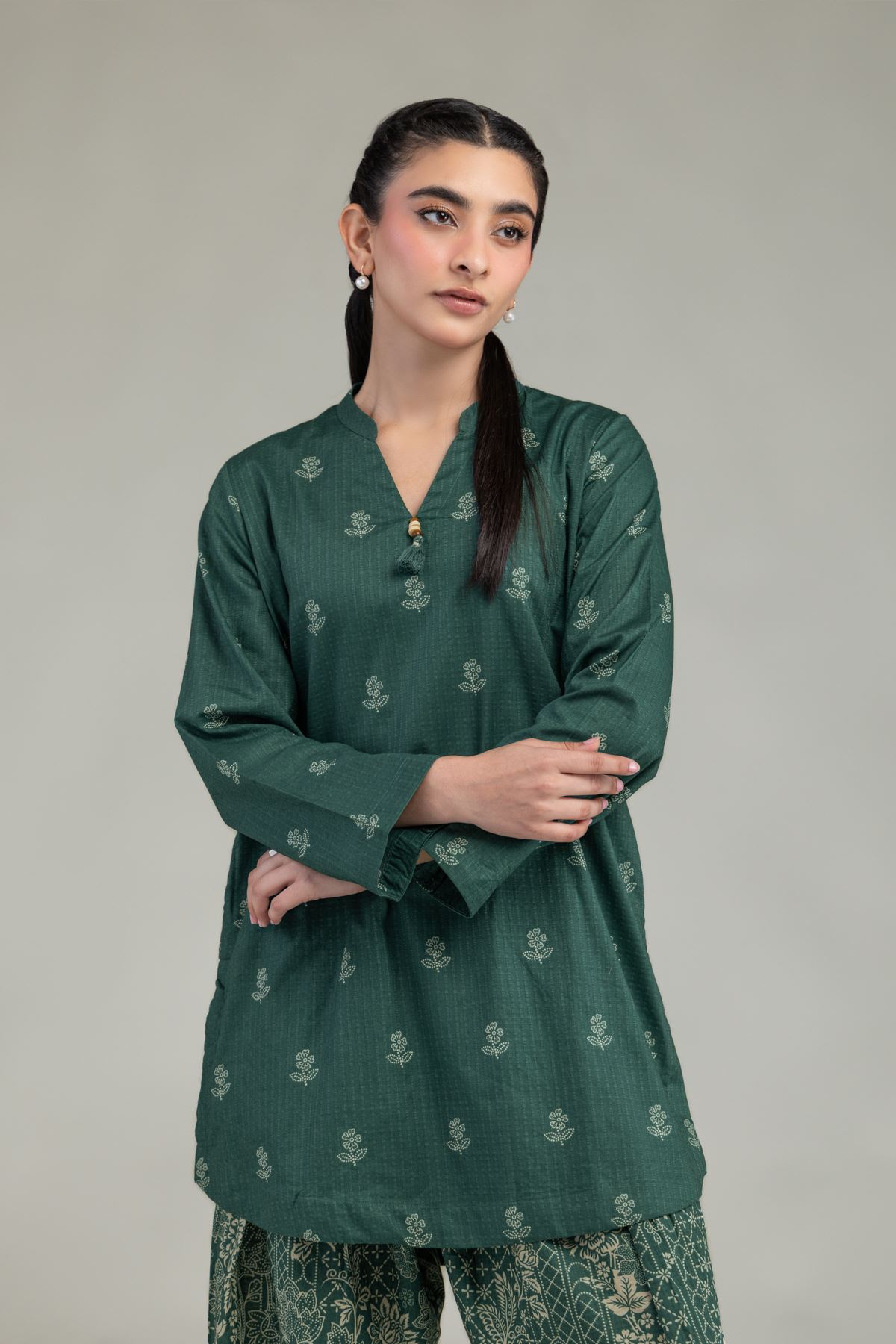 Printed Cotton Dobby Green Cotton Kurta - 1-26-240-A-J1-VG