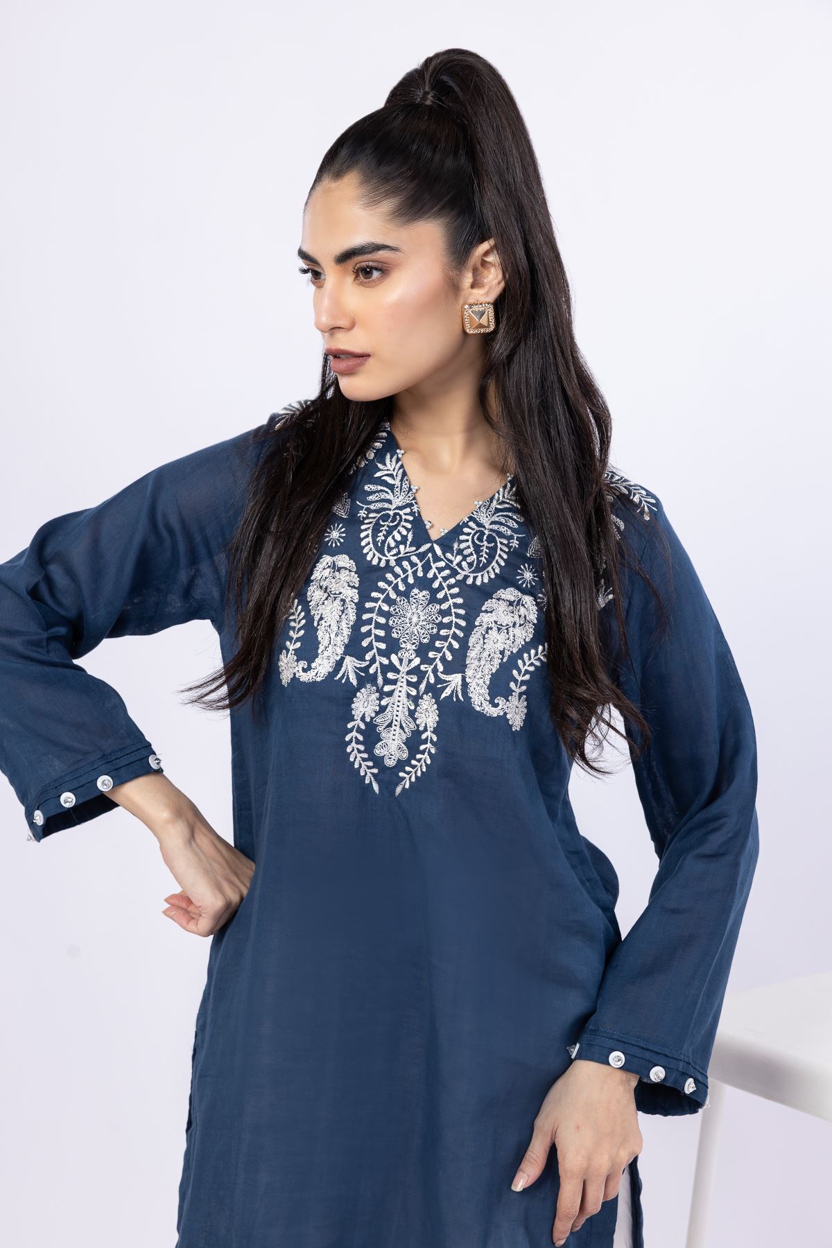 Embroidered Double Layer Plain Kurta - 25-09-9S3-07TB-VG