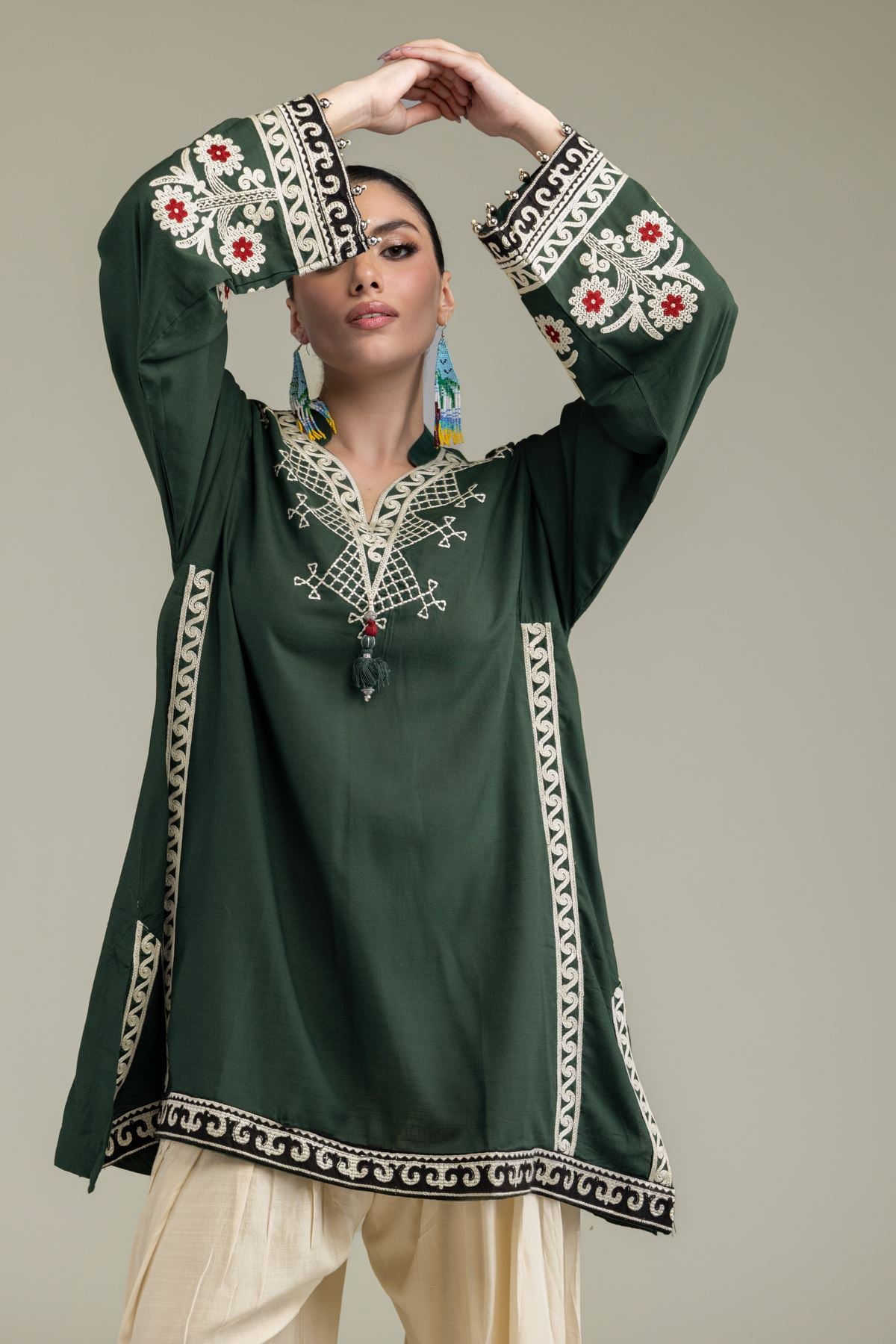 Embroidered Raw Silk Short Silk Kurta - 1-26-238-A-J1-VG