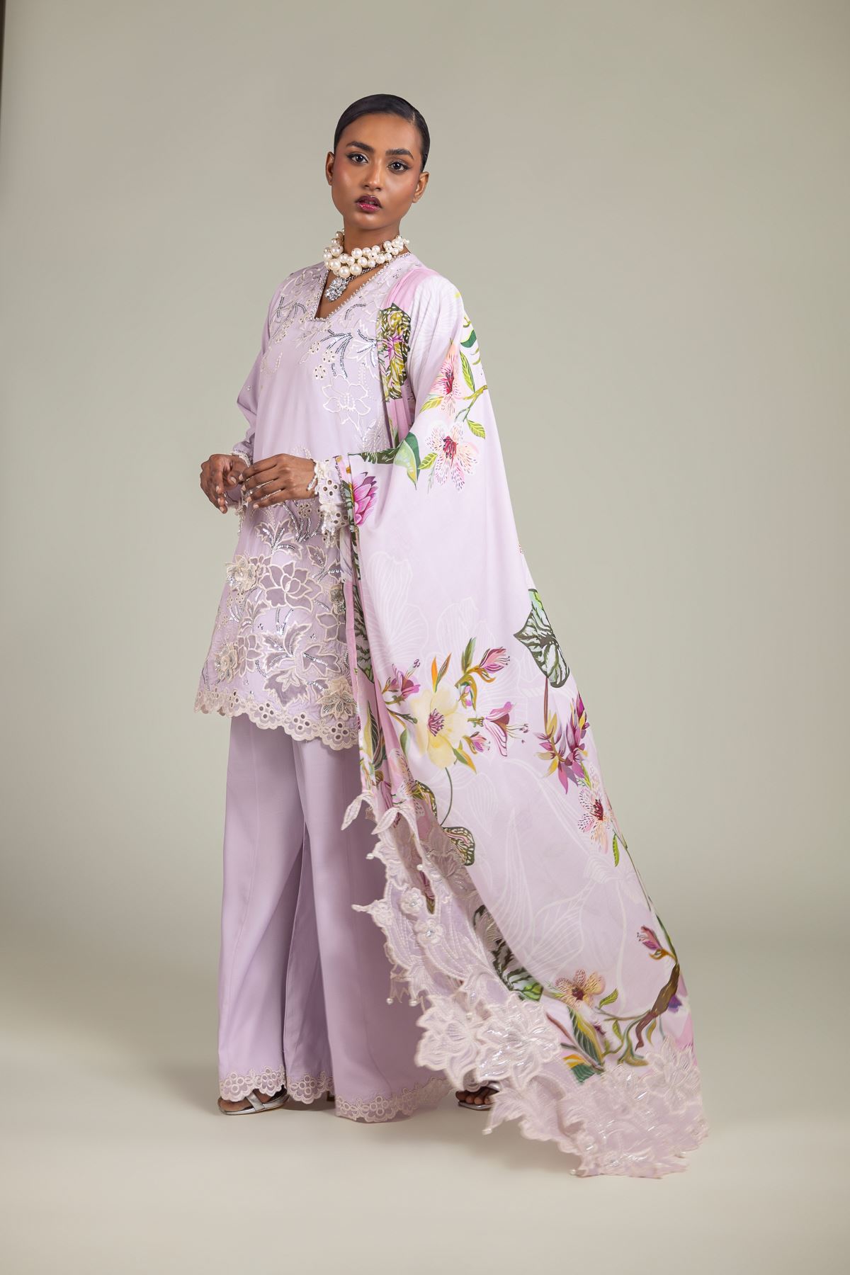 Raw Silk 3-Piece Embroidered Suit - 25-09-10E2-07TB-VG