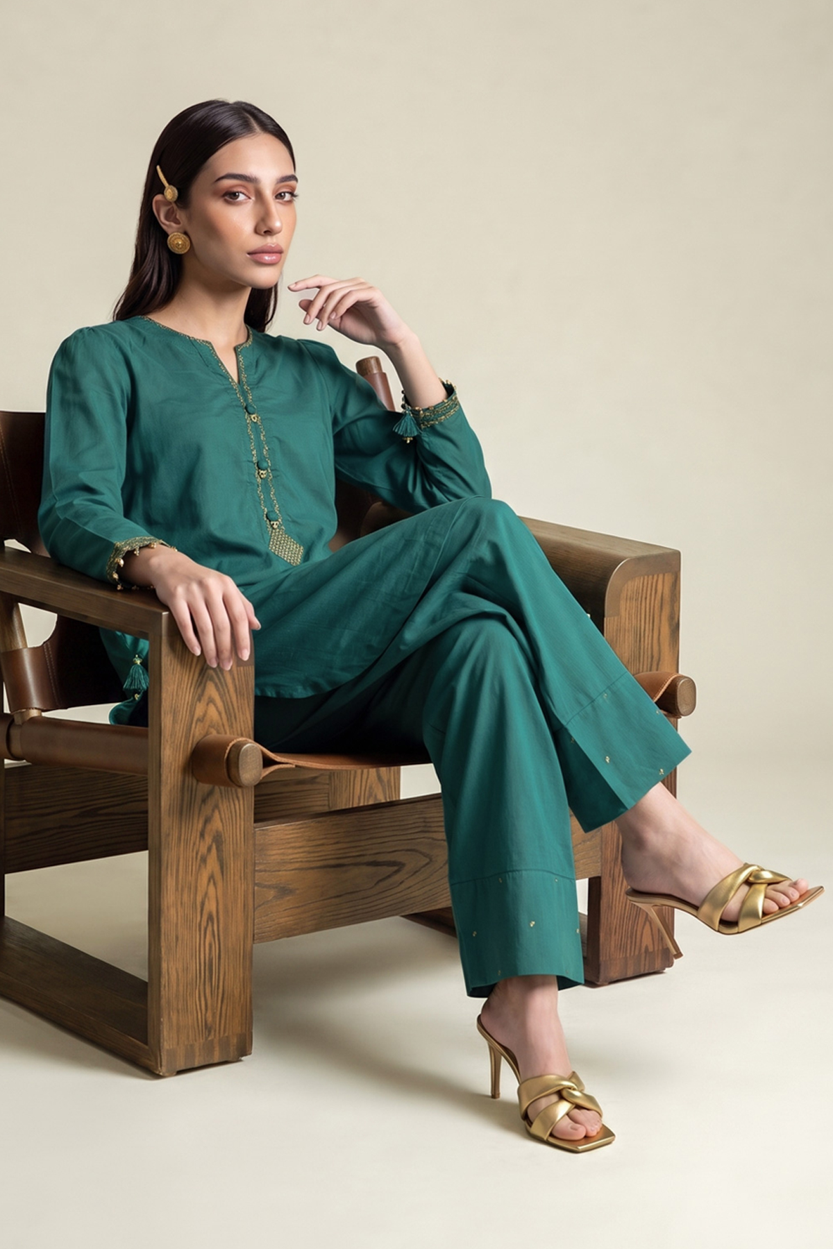 Embroidered Cambric Teal Cambric Kurta - A22-26-214FH1-VG