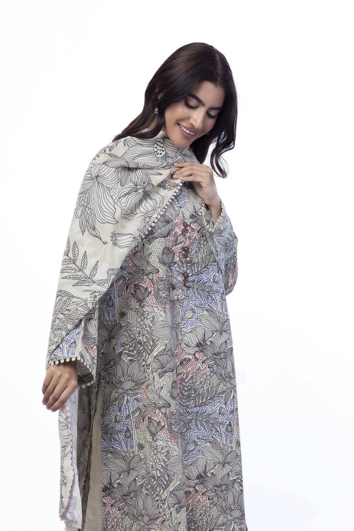 Printed Light Khaddar Fabrics 3 Piece - KN37YA-VG
