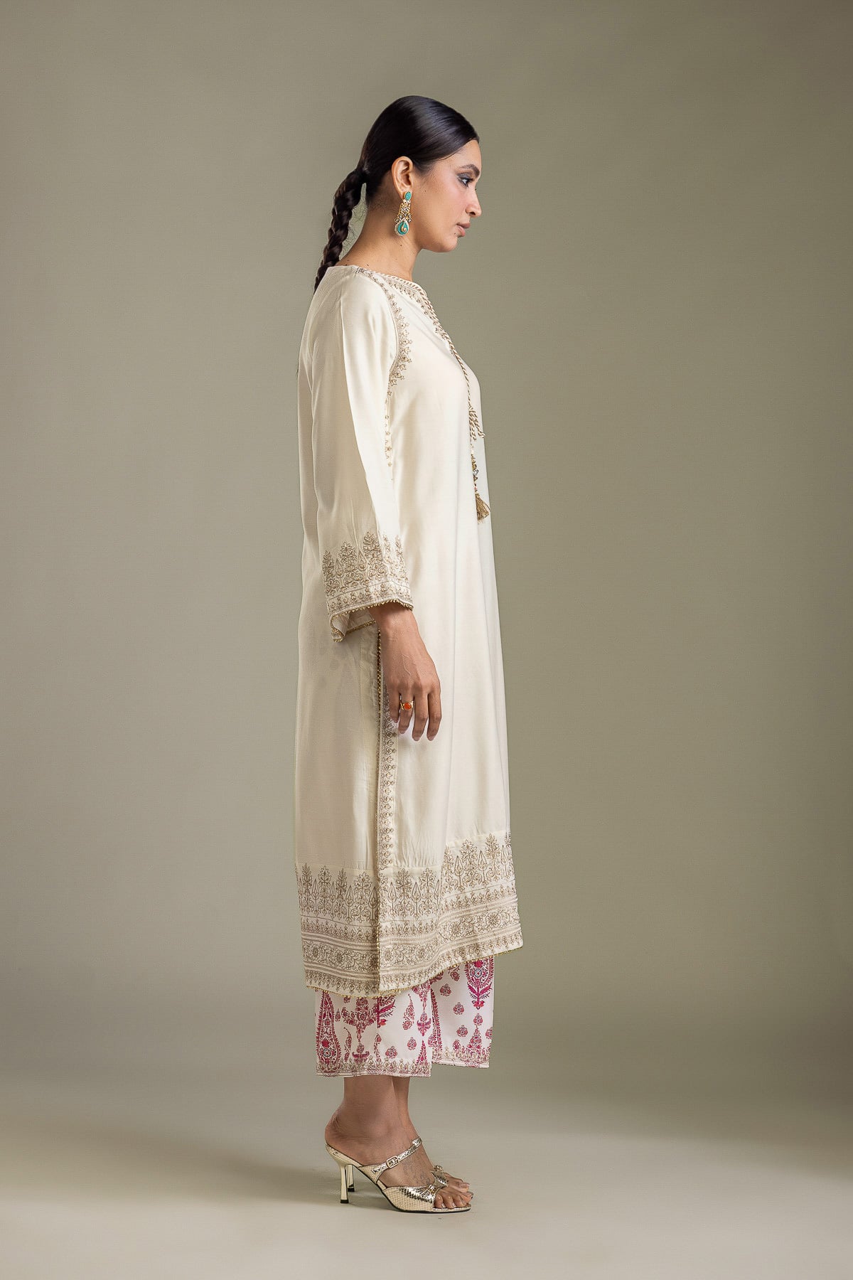 Embroidered Raw Silk Raw Silk Pants - 2-26-403-A-F1-VG