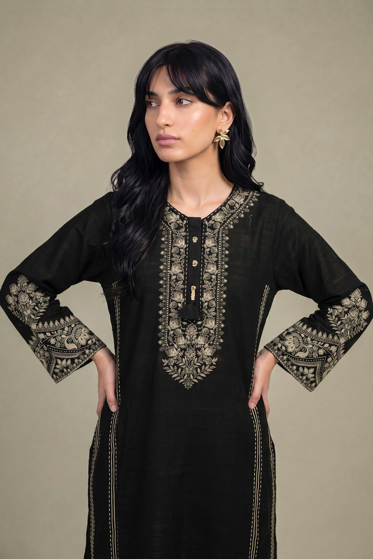 Printed Light Khaddar Black Khaddar Kurta - 2-26-308-A-G1-VG