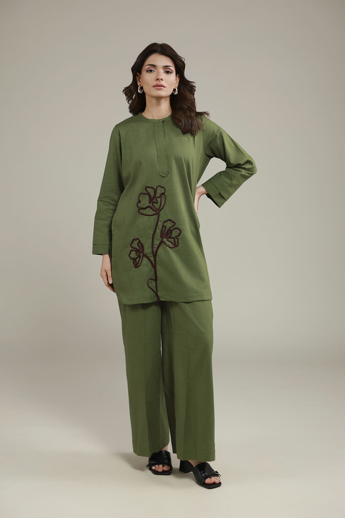 Dyed Heavy Textured Cotton Relaxed Fit Pants - 25-10-12E9-02TA-VG