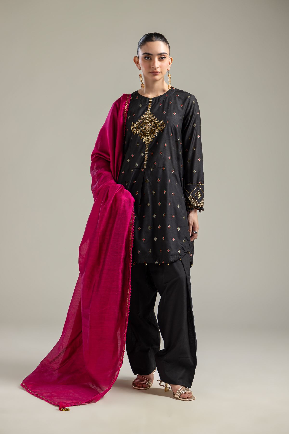 Raw Silk Solid Black Shalwar - 2-26-107-A-H-VG