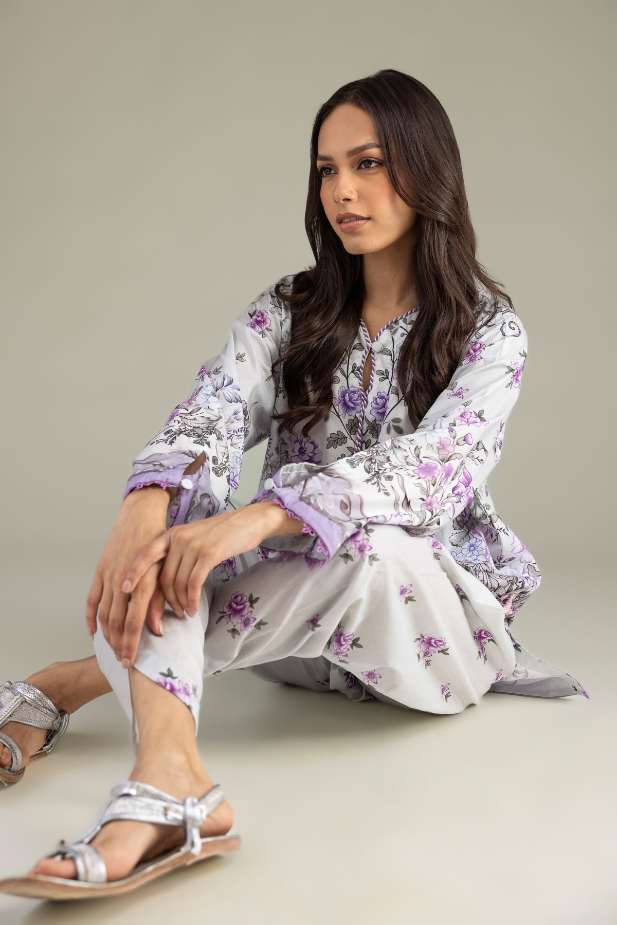 Printed Cambric Floral Cambric Kurta - 1-26-229-B-F1-VG
