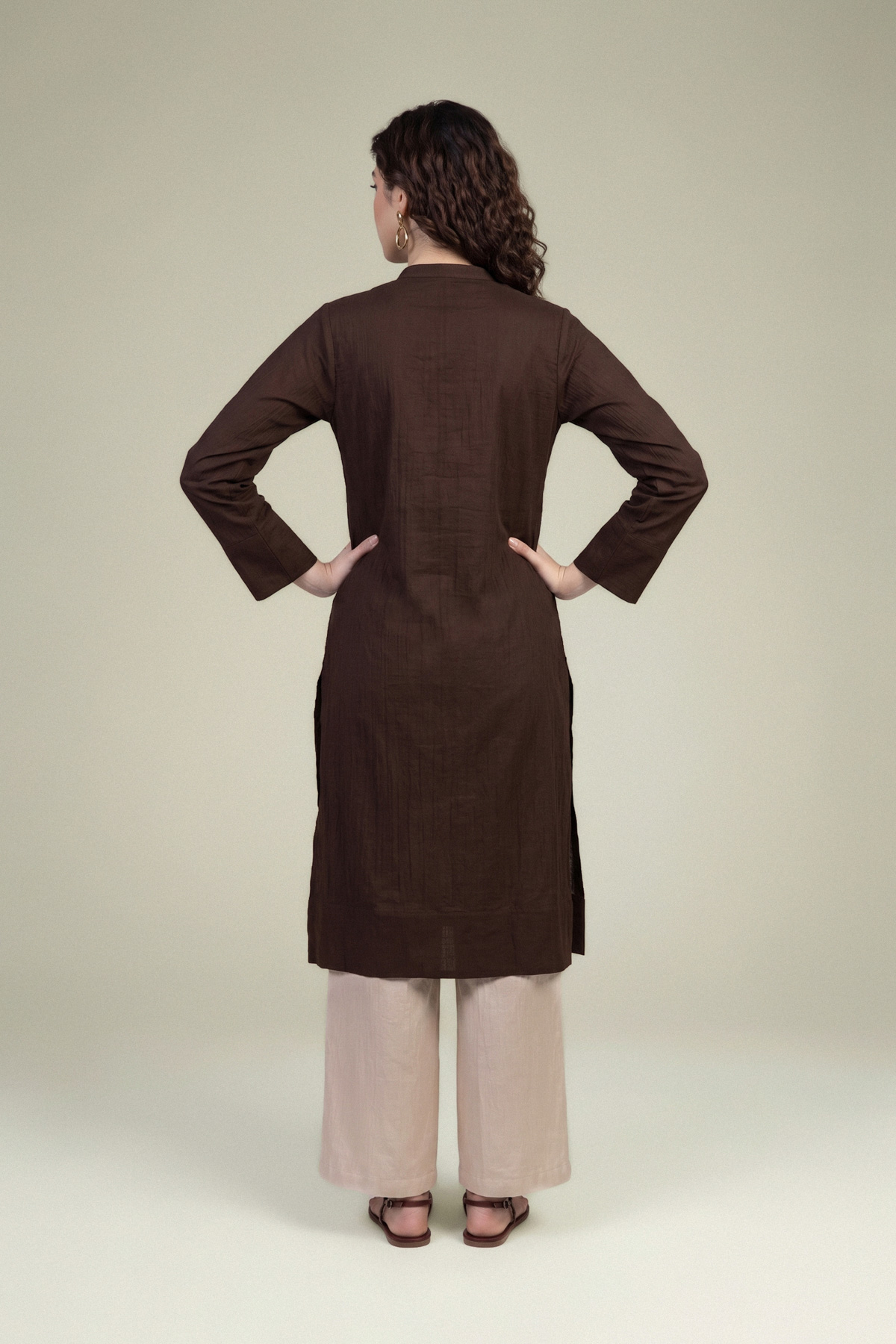 Embroidered Cotton Crinkle Brown Cotton Kurta - 1-26-102-A-F-VG