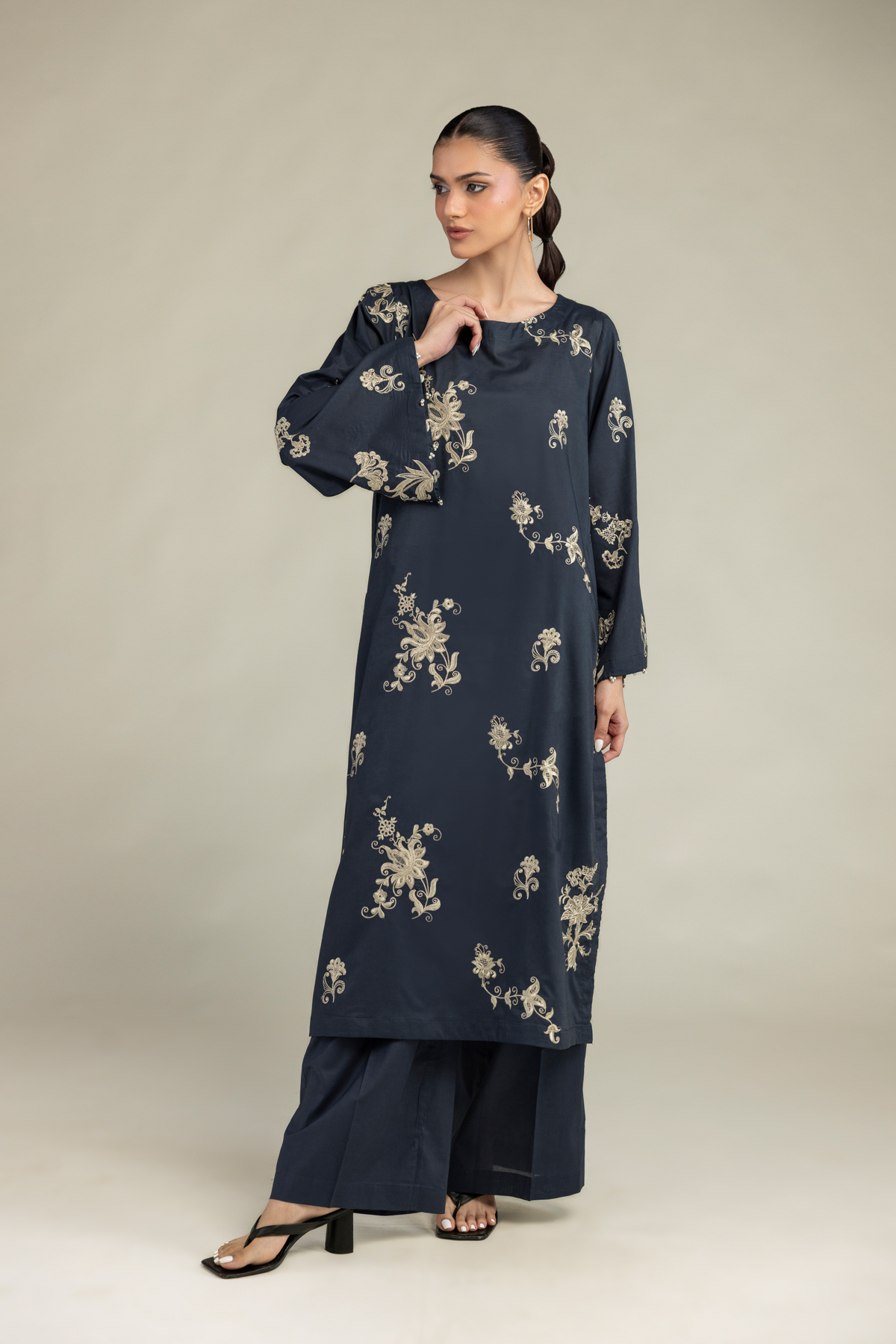 Embroidered Cambric Cambric Longline Kurta - 2-26-308-A-G1-VG
