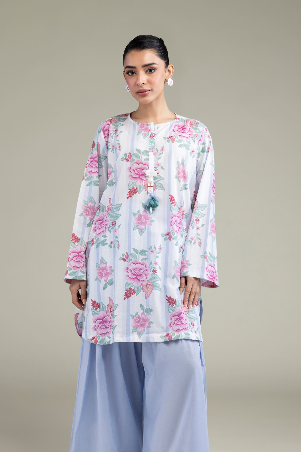 Printed Cambric White Floral Kurta - T-A11-26-107FC1-VG