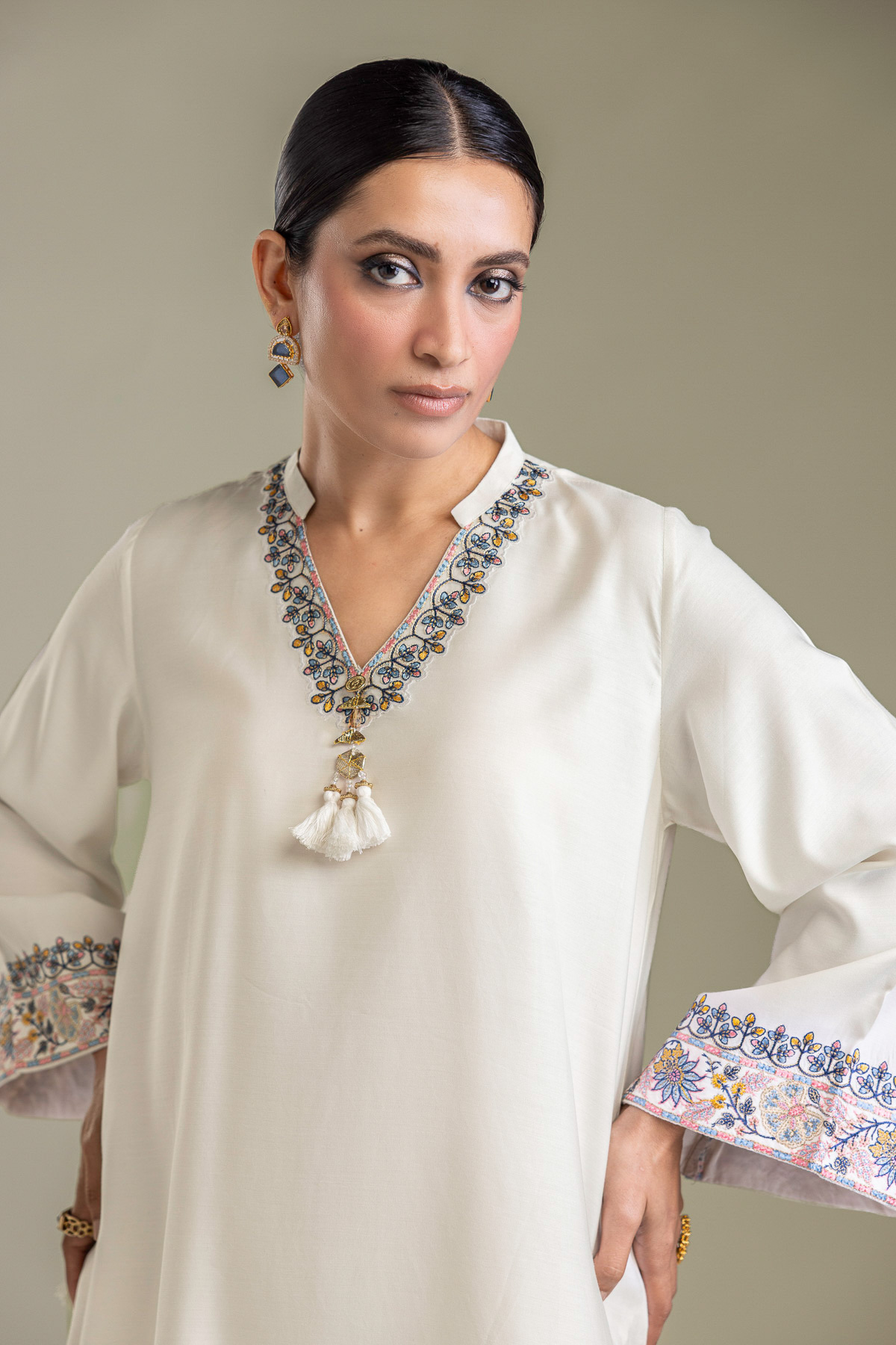 Embroidered Raw Silk White Embroidered Kurta - 2-26-403-A-J1-VG