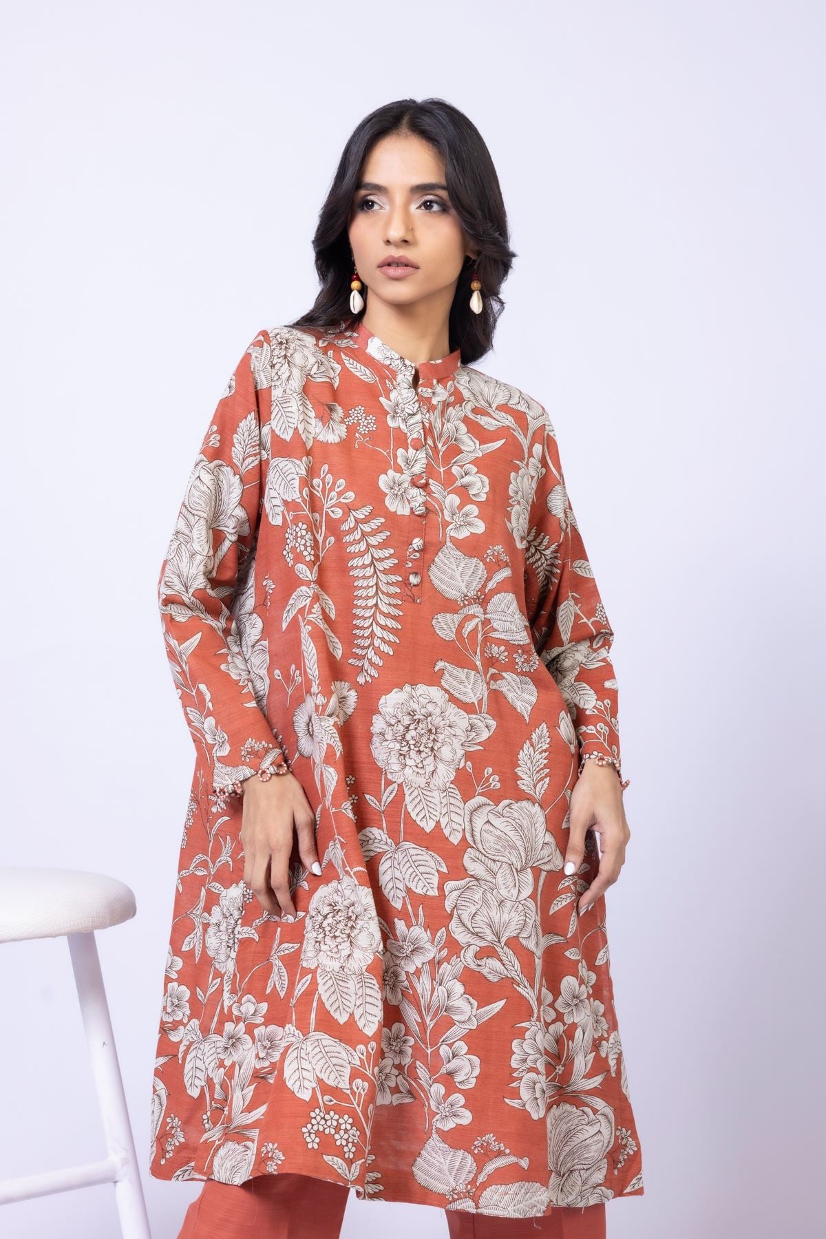 Printed Textured Cotton Kurta - 25-10-11E4-04TB-VG