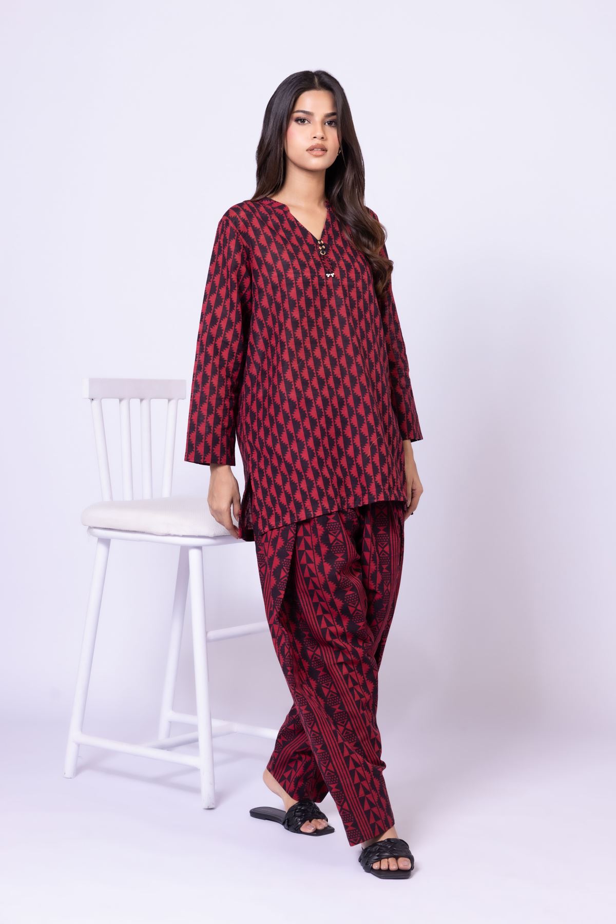 Printed Textured Cotton Pants - 25-09-11E7-09BA-VG
