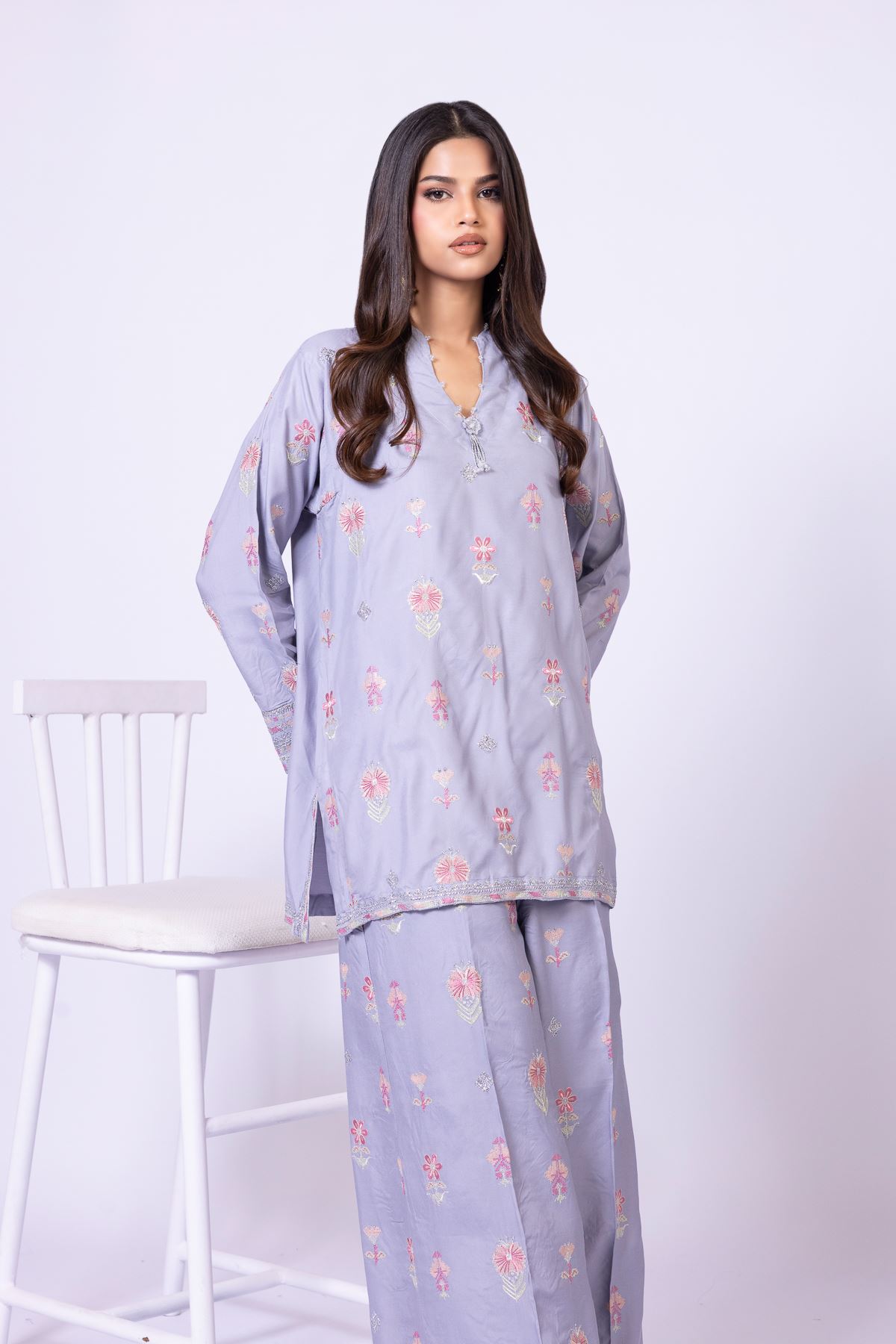 Embroidered Raw Silk Kurta - 25-10-12E9-02TA-VG