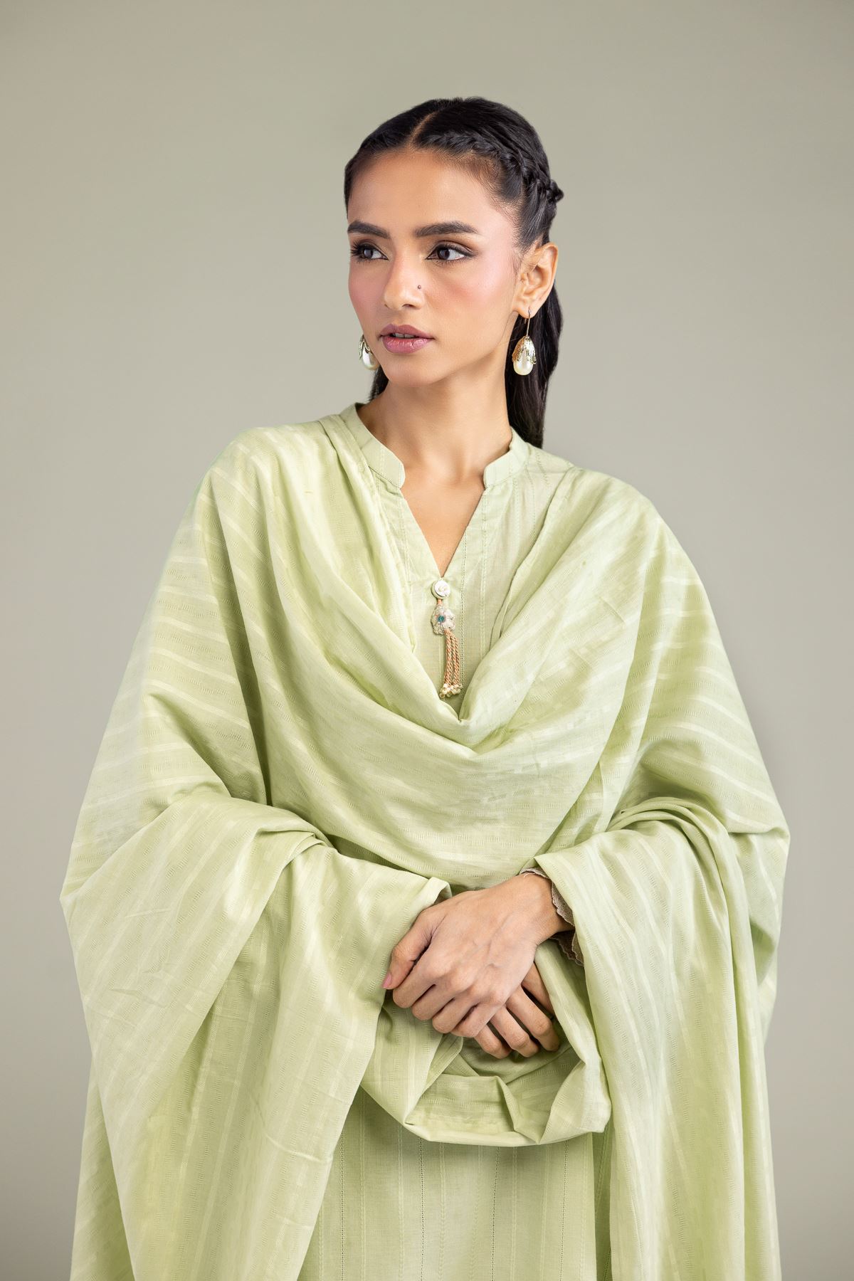 Embroidered Textured Cotton Solid Cotton Dupatta - 1-26-131-A-G-VG