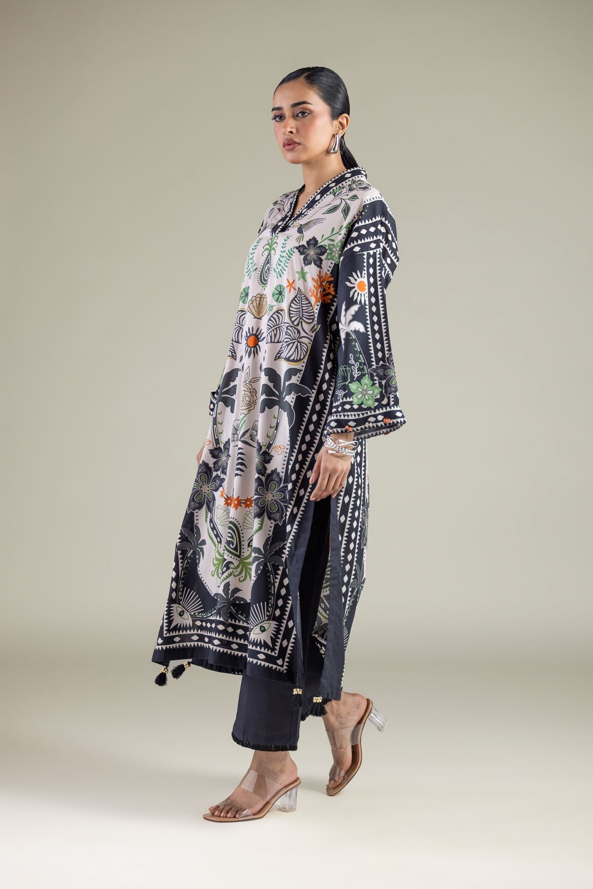 Embroidered Cambric Black Cambric Pants - 1-26-144-B-A-VG