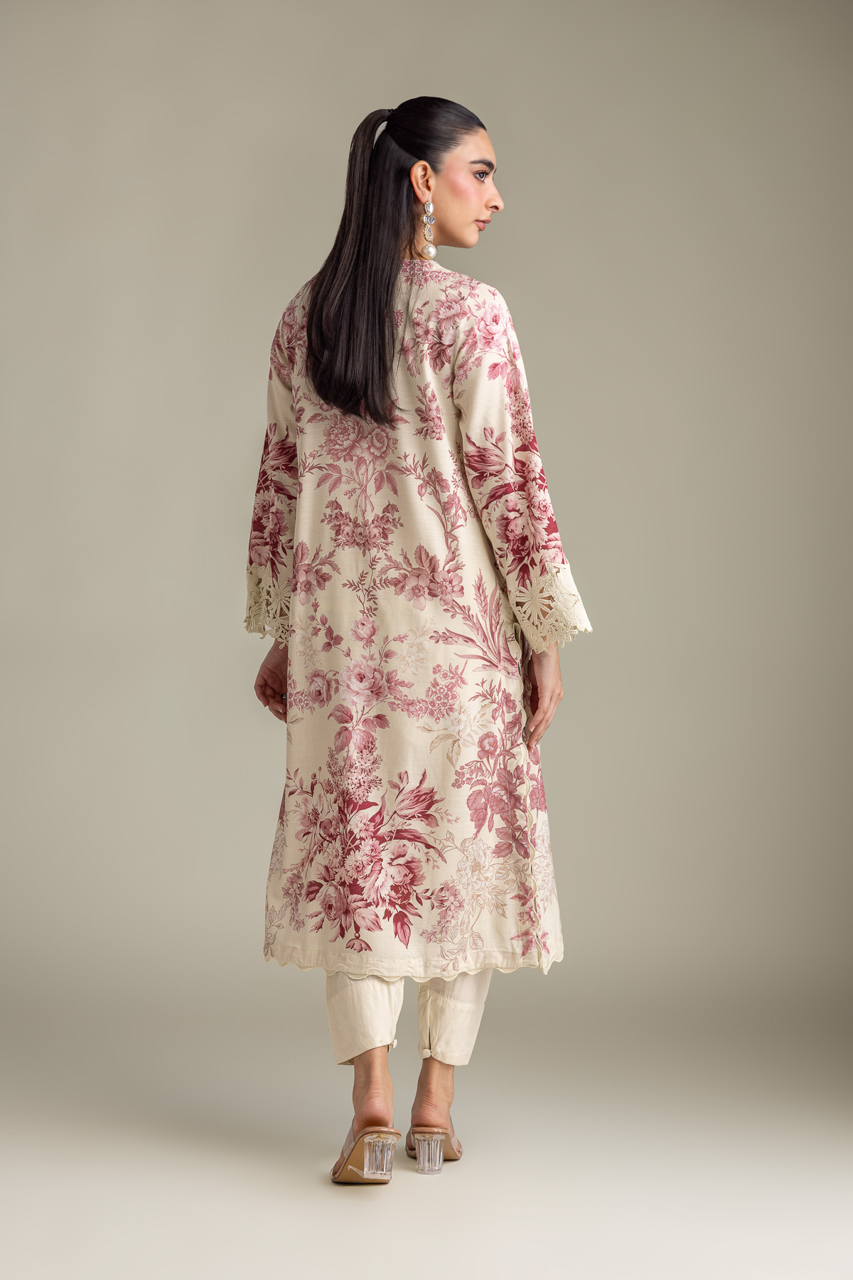 Printed Raw Silk Longline Silk Kurta - 1-26-415-A-A1-VG