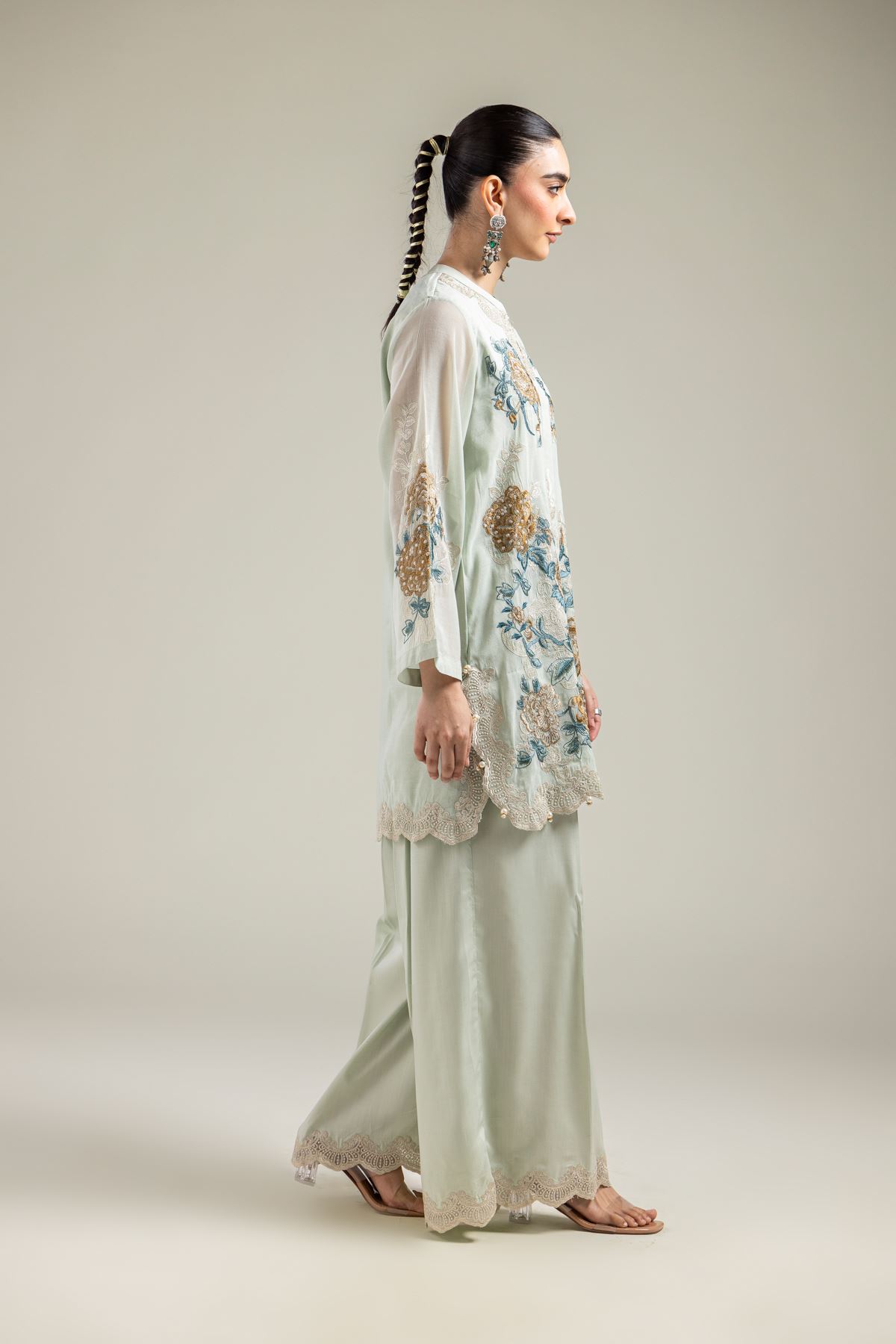 Raw Silk Mint Solid Pants - 2-26-109-A-D-VG