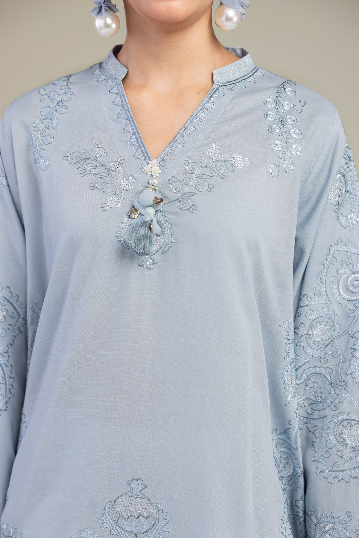 Embroidered Raw Silk Blue Silk Kurta - A22-26-214FH1-VG