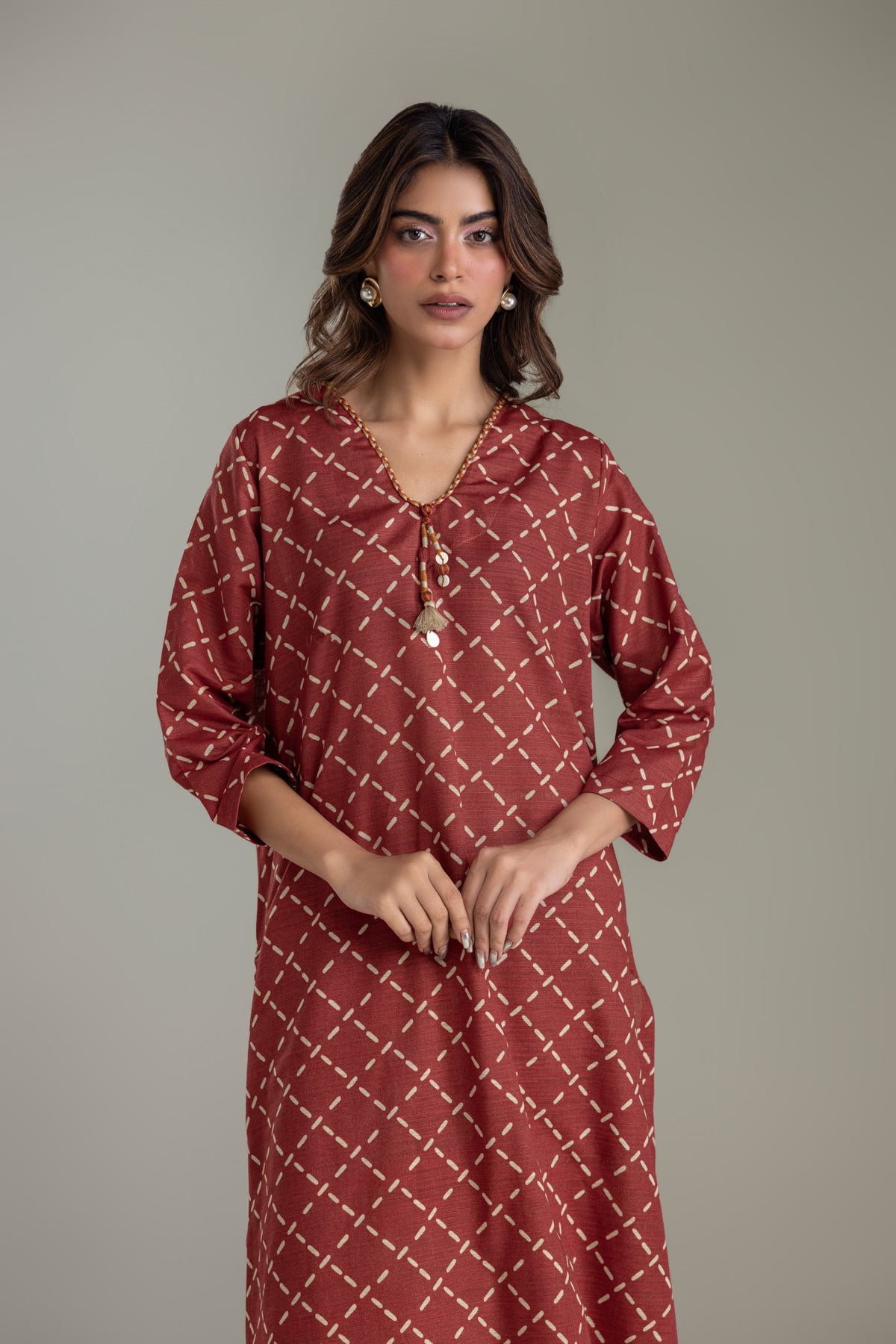 Printed Light Khaddar Longline Khaddar Kurta - 2-26-202-A-D-VG