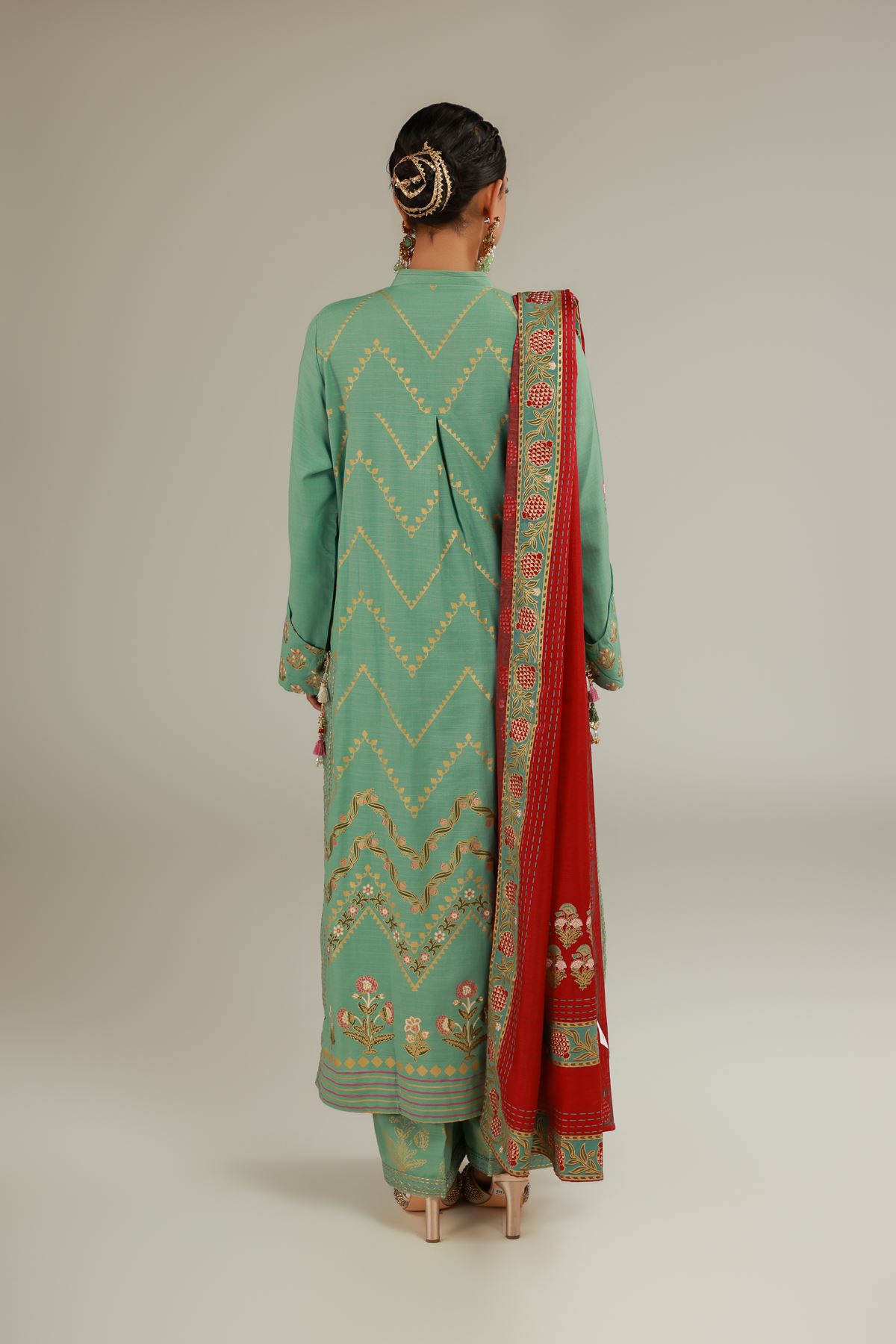 Raw Silk 3 Piece Co-ord Set - 2-26-103-A-F-VG