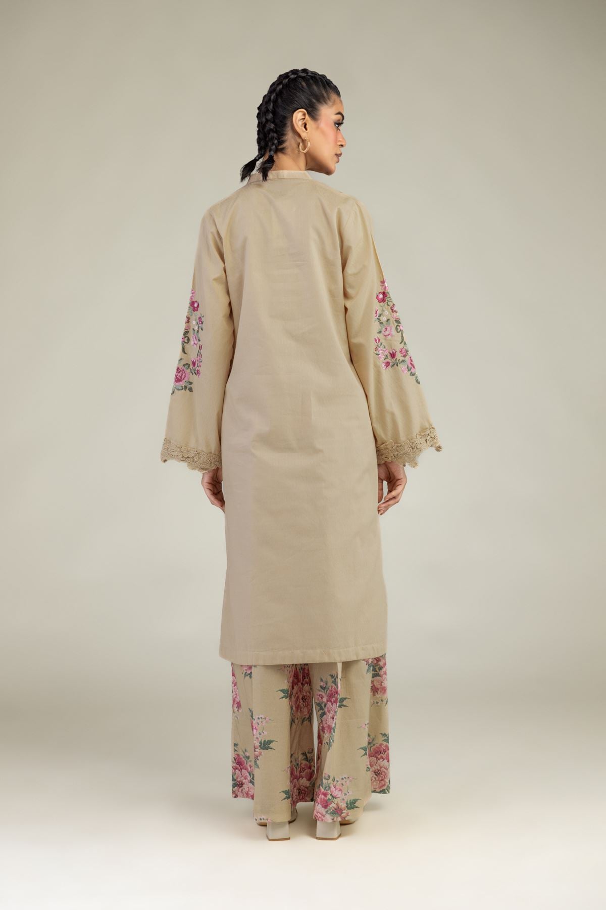 Embroidered Cotton Dobby Floral Longline Kurta - 25-10-12E5-04TB-VG