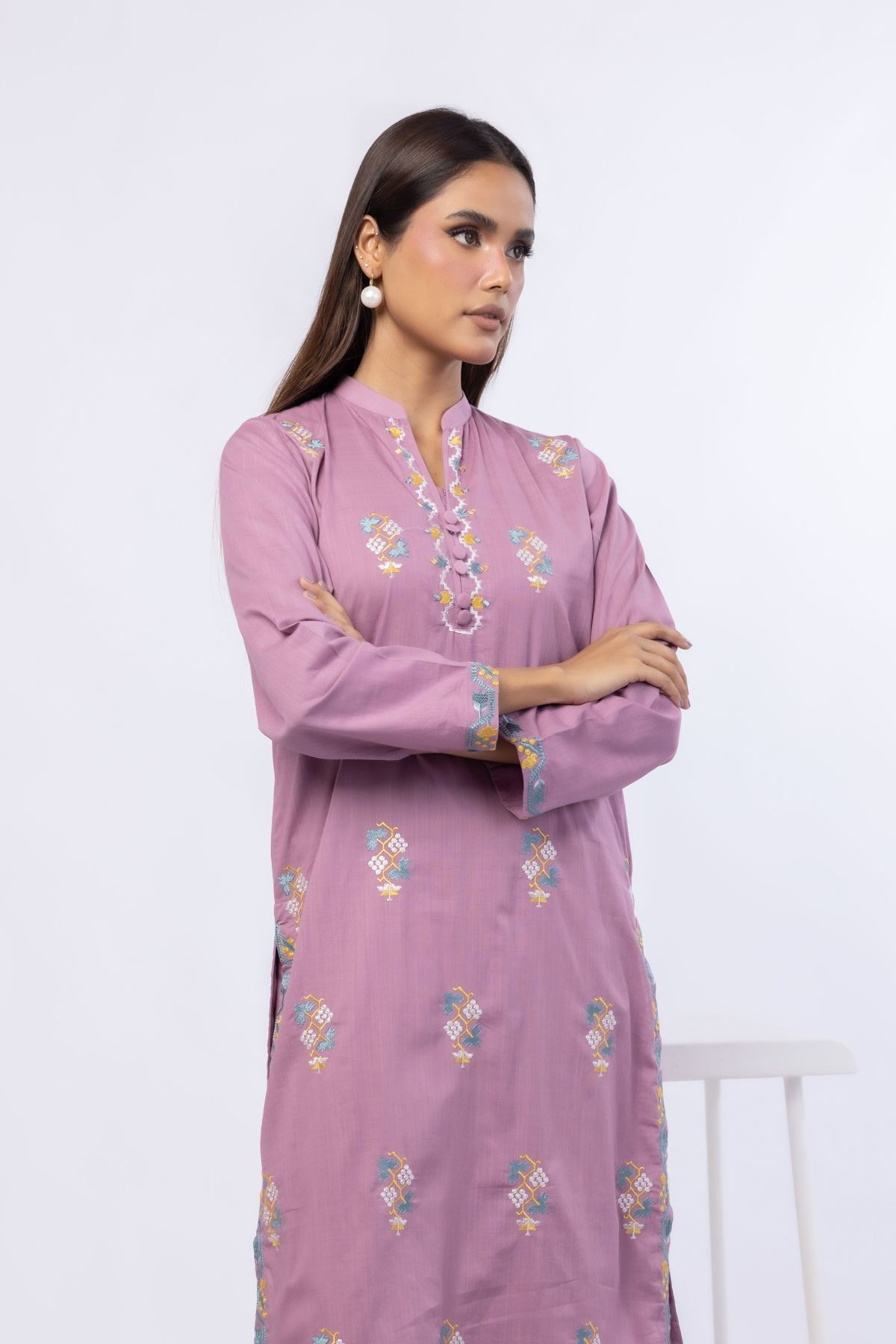 Embroidered Crosshatch Poplin Kurta - 25-09-9S3-03TA-VG