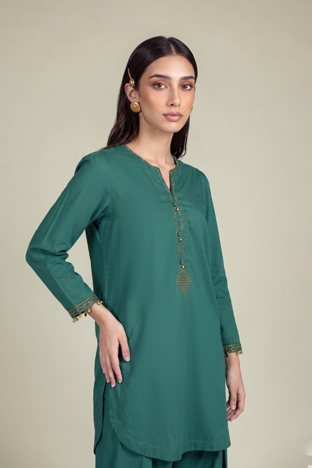 Embroidered Cambric Teal Cambric Kurta - A22-26-214FH1-VG