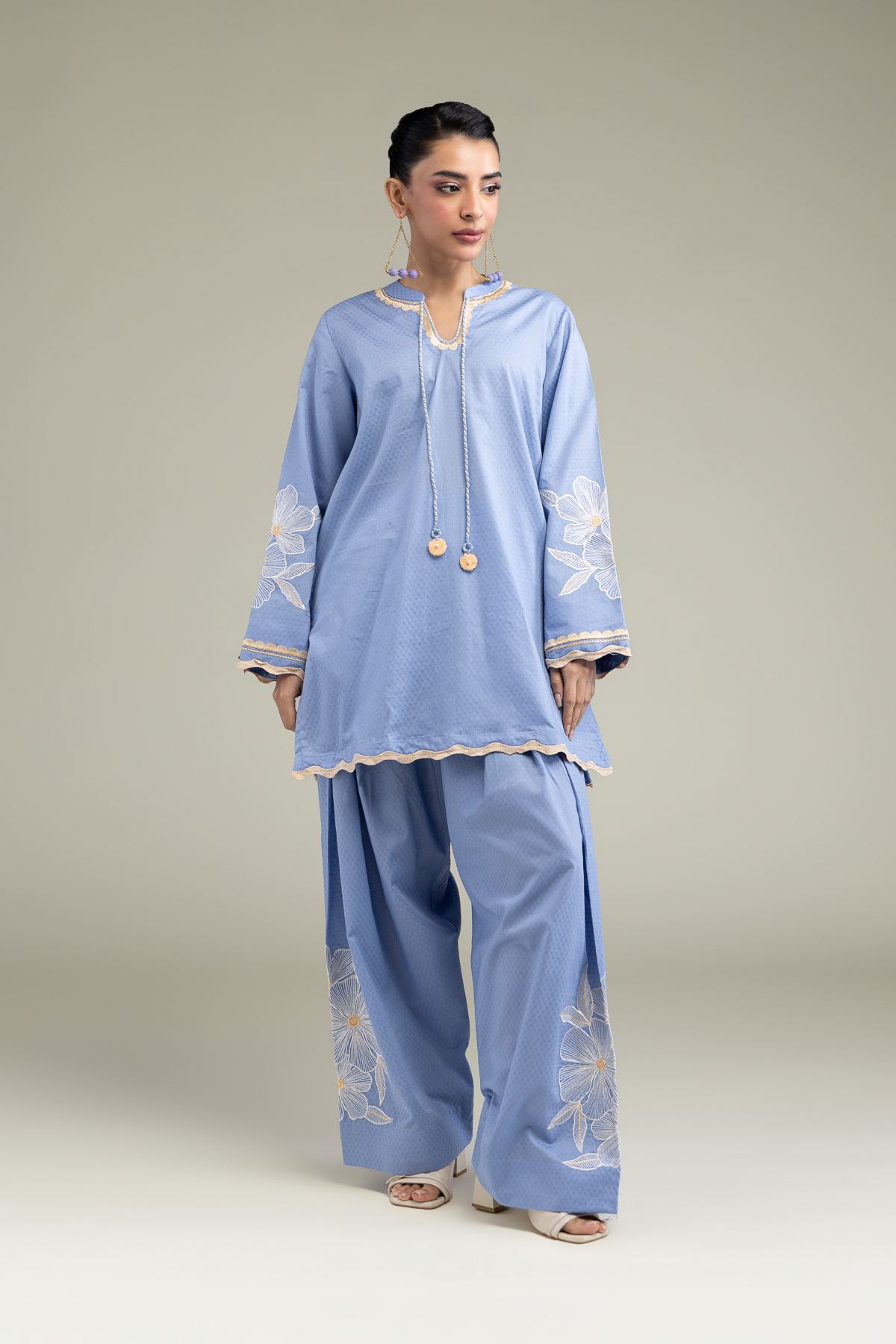 Embroidered Cotton Dobby Blue Cotton Shalwar - 1-26-211-A-G1-VG