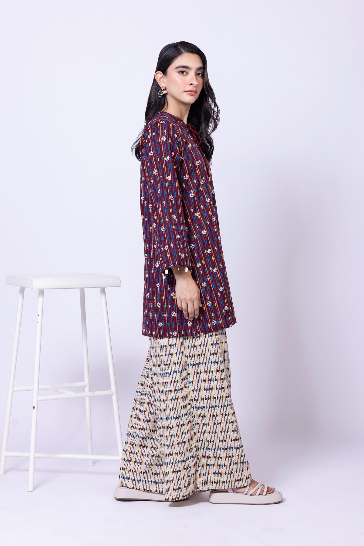 Printed Khaddar Drawstring Kurta - 25-09-12E2-01TA-VG